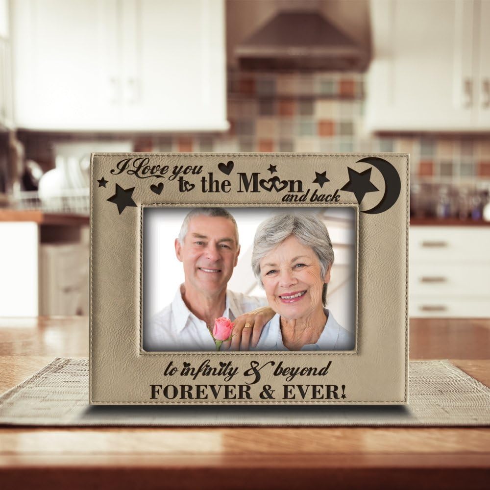 BELLA BUSTA - I love you to the moon and back, to infinity and beyond, forever & ever - Engraved Leather Picture Frame-Christmas gift (5"x 7" Horizontal)