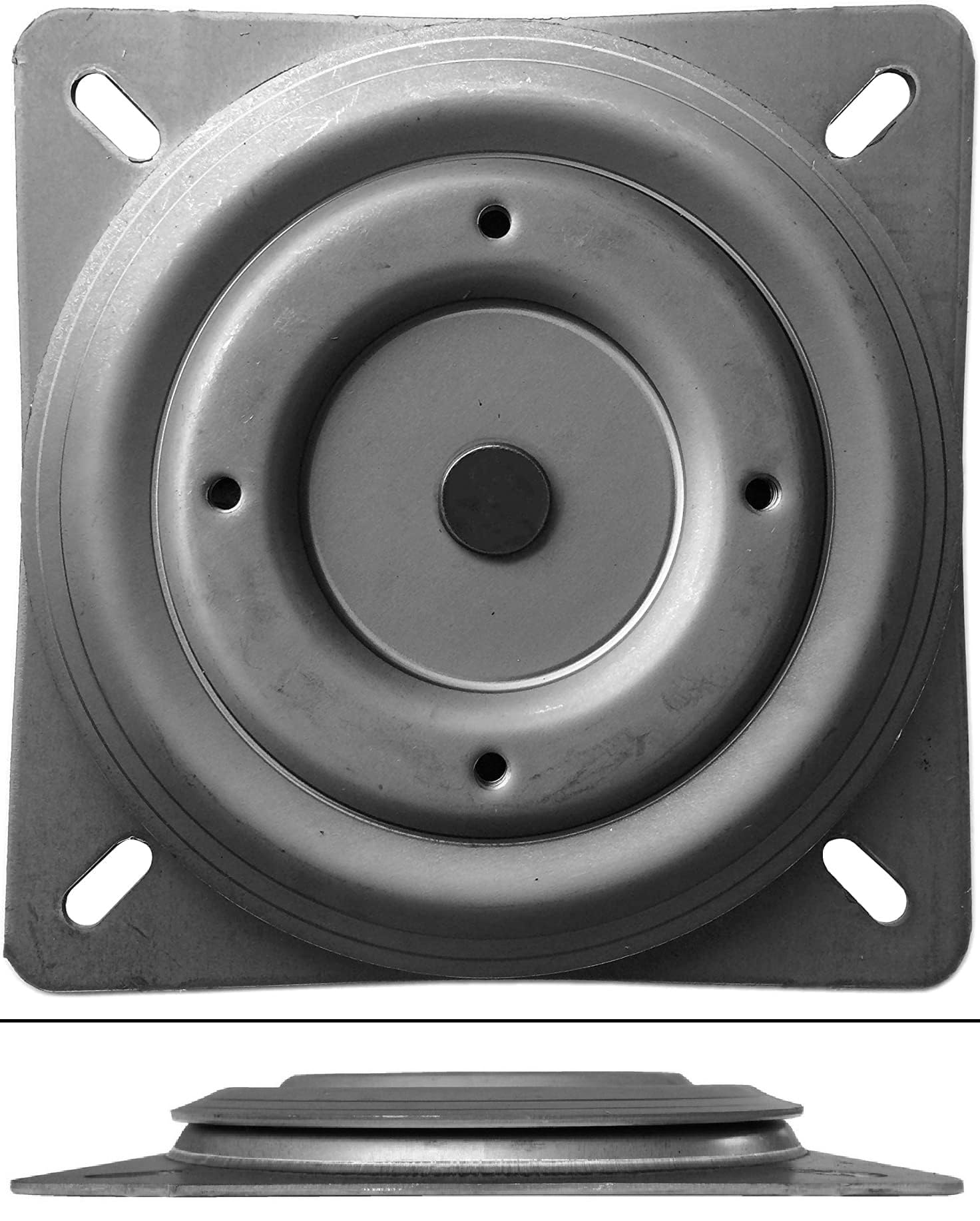 #84FP - Replacement Bar Stool Swivel - 6.75" Square with Round Bottom Plate - Flat Swivel - Real Heavy Duty - 500 lbs Weight Limit - Made in USA - Rated No. 1