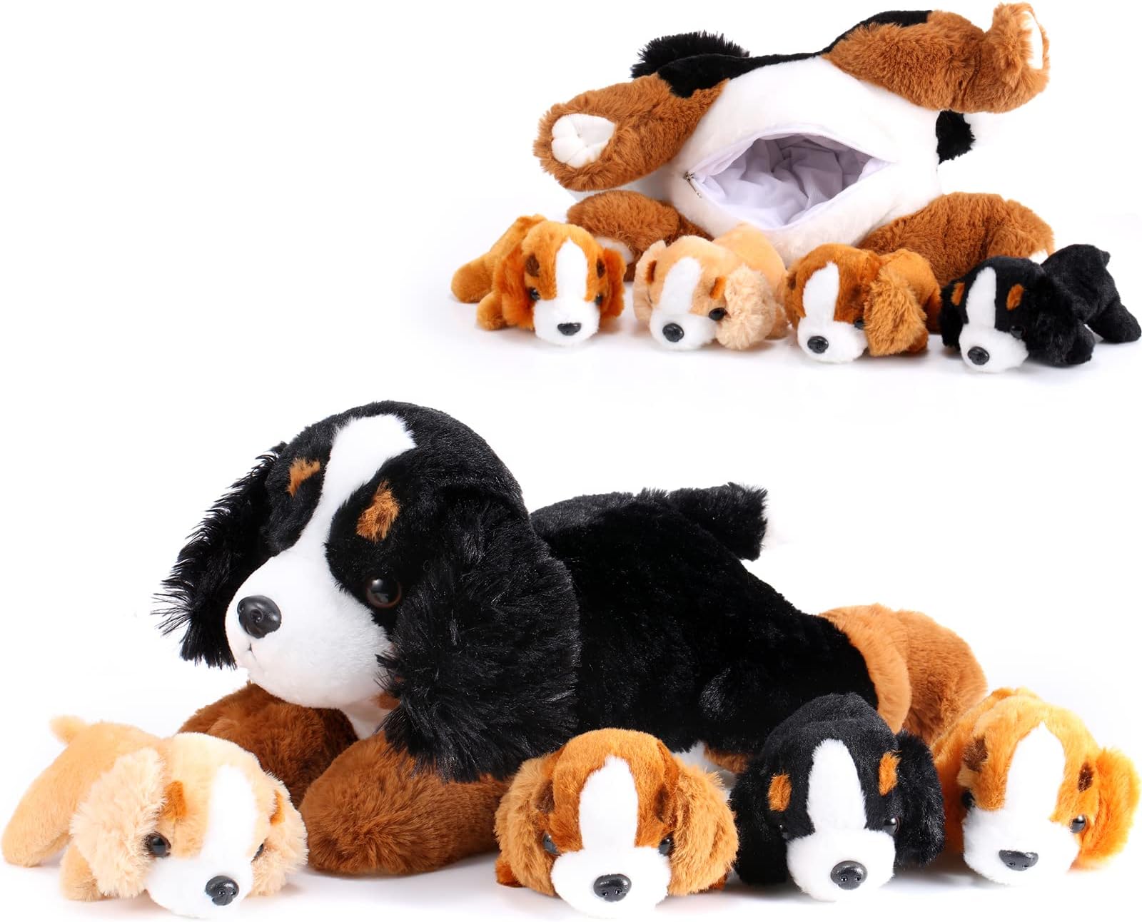 Skylety 5 Pieces Dog Stuffed Animal Puppy 1 Big Mommy With 4 Mini Baby Cute Soft Plush Puppies For Birthday Children'S Party (Mountain Dog)