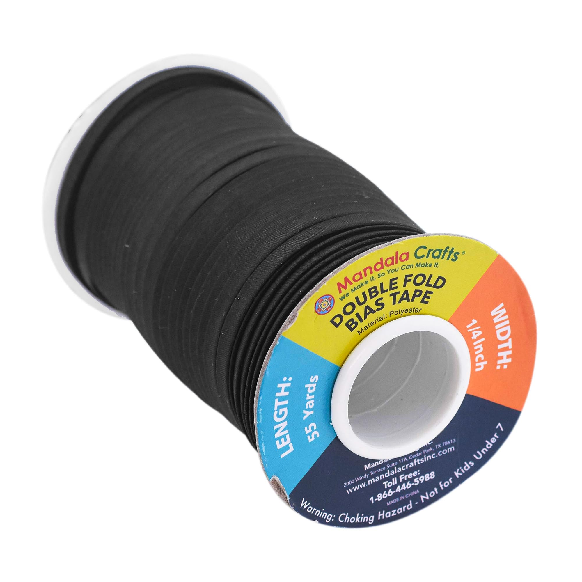 Mandala Crafts Double Fold Bias Tape for Sewing - 55 Yds Black Bias Tape Double Fold 1/4 Inch Hem Quilt Binding Black Seam Binding Tape - Fabric Piping Bias Binding Tape