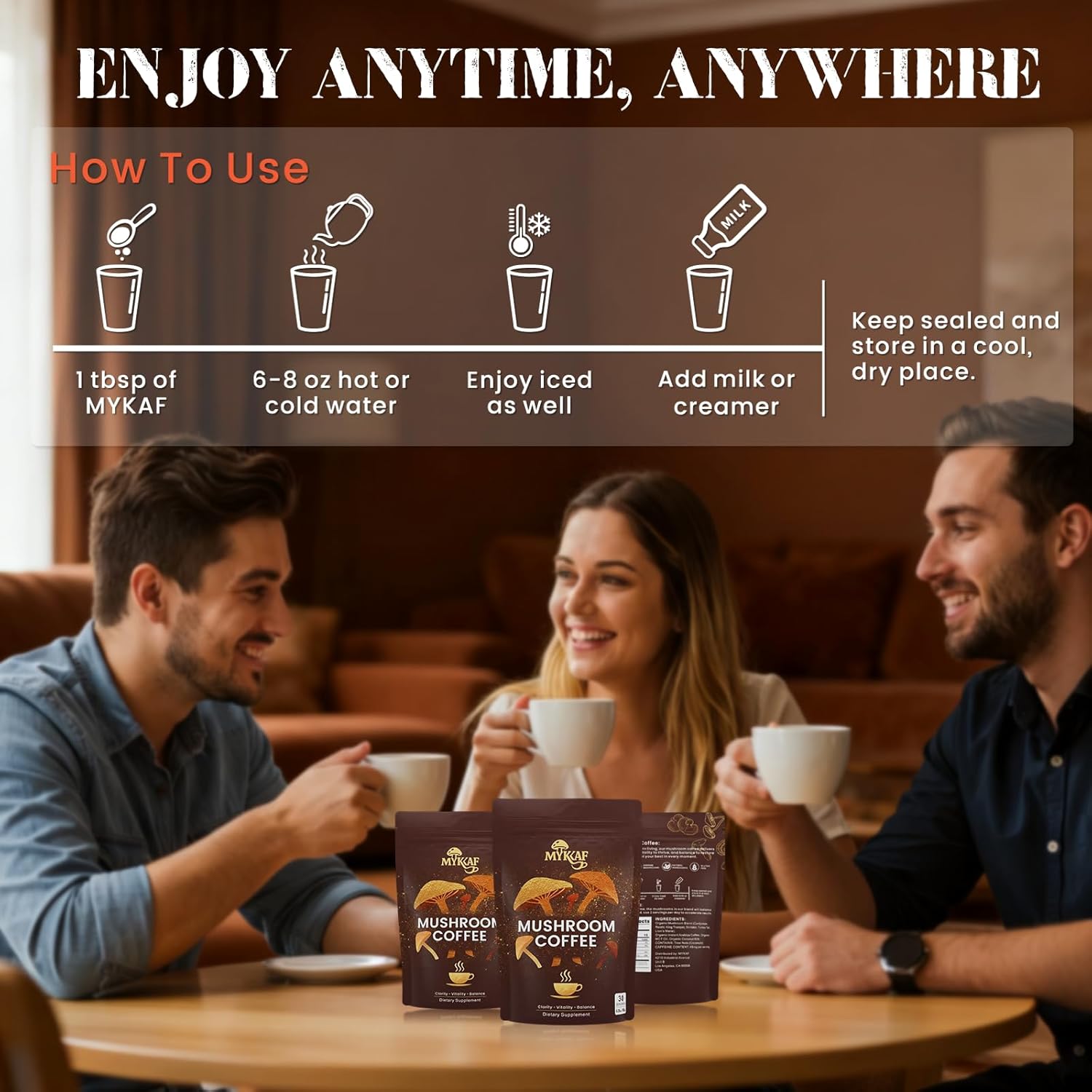 Mushroom Coffee with 6 Adaptogenic Mushrooms, Instant Coffee for Better Energy, Enhanced Focus, Boosted Immunity with Reishi, Cordyceps, Lion's Mane, King Trumpet, Shiitake& Turkey Tail | 30 Servings - Image 6