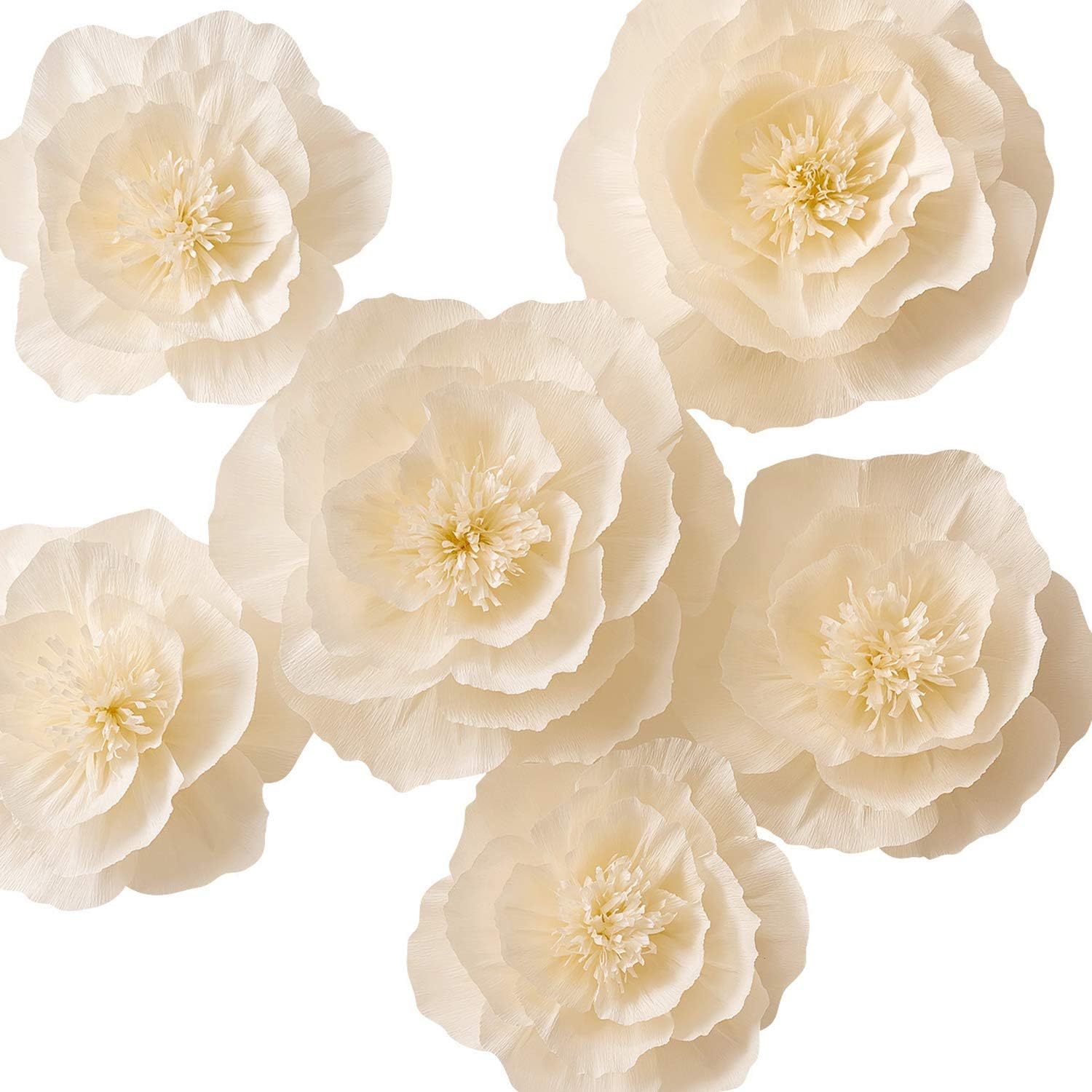 Giant Crepe Paper Flower Decorations for Wall, Wedding Backdrop, Valentine's Day, Nursery Wall Decorations, Bridal Shower,Birthday Party (Beige, Set of 6, No Assembly Required)