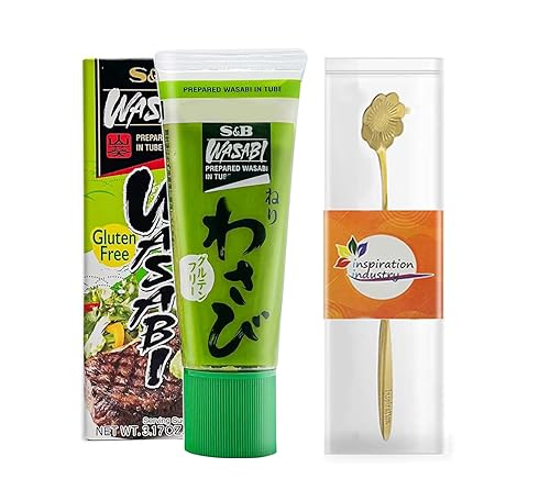S&B Wasabi caliente preparado sin gluten en tubo de 3.17 onzas (3.17oz) con cuchara de té gratis (1 paquete)
