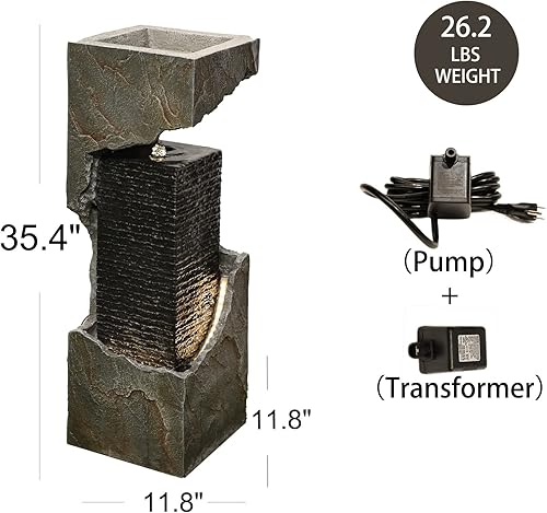 Miniatura 6 de Bumilgar Fuente de agua moderna para exteriores de 35.4 pulgadas de alto, fuente de pie para exteriores con luces LED y bomba para jardín, patio,