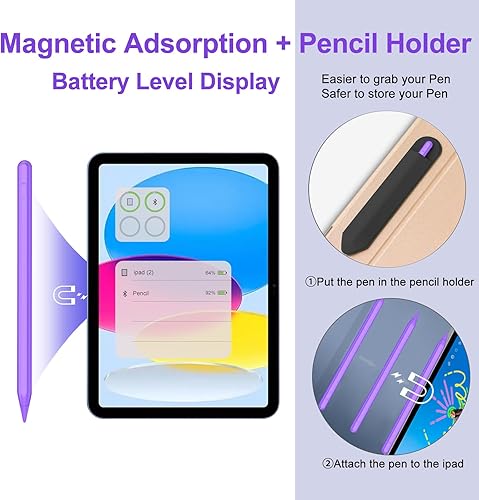 Miniatura 20 de Lápiz óptico para iPad 2018-2025 con rechazo de palma, Apple Pencil para Pad11ª/10ª/9ª/8ª/7ª/6ª generación, iPad Pro 11/12.9 pulgadas, nuevo iPad