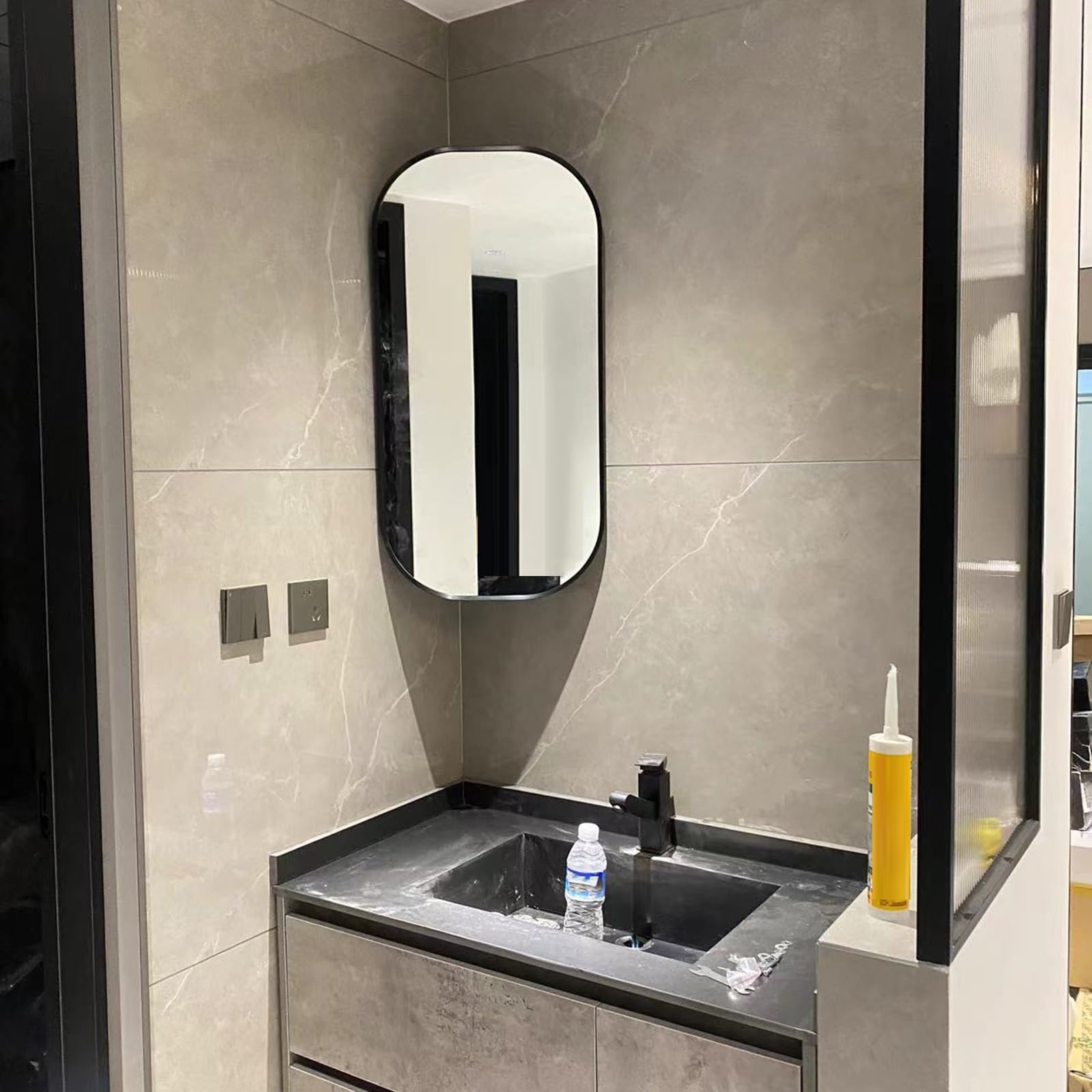 Specchio Espejo de pared rectangular giratorio de 360°, espejo de maquillaje con marco de metal de alta definición, espejo de baño retráctil con función antiexplosión, elegante y funcional (color
