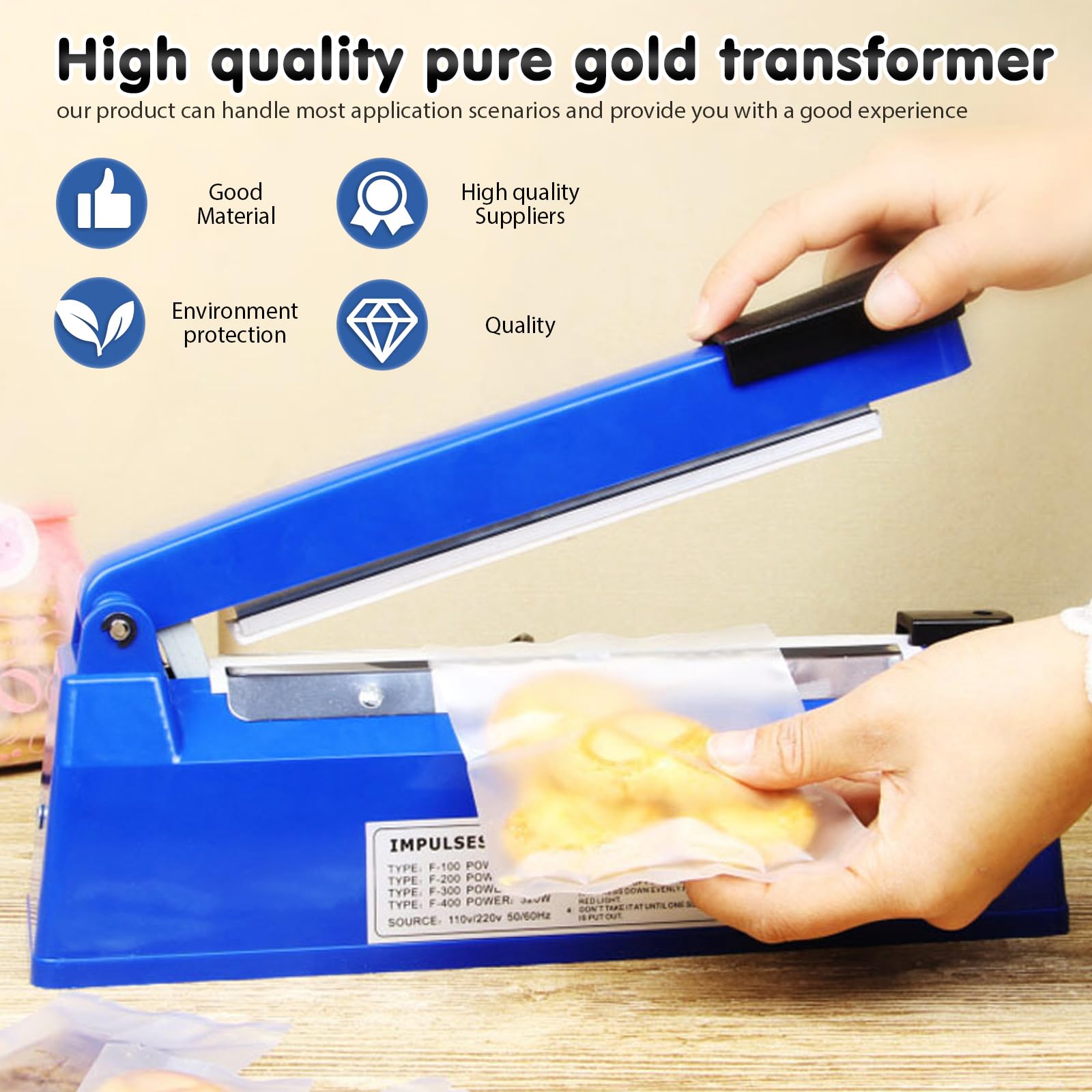 300 mm Sellador Térmico, 40.2 * 8 * 11.5cm Termoselladora, Selladora de Plástico para Bolsas de Plástico, Bolsas de Papel de Aluminio, Bolsas de Papel Kraft, Azul