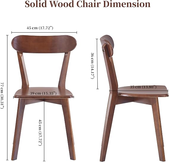 Solid Wood Dining Chairs Wooden Kitchen Chairs with Solid Frame and Legs (Walnut Louis Set of 2)
