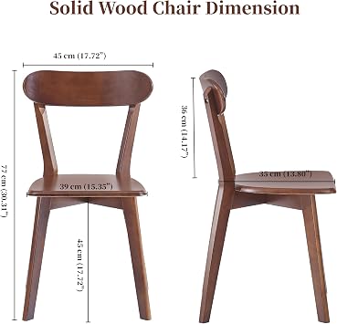 Solid Wood Dining Chairs Wooden Kitchen Chairs with Solid Frame and Legs (Walnut Louis Set of 2)