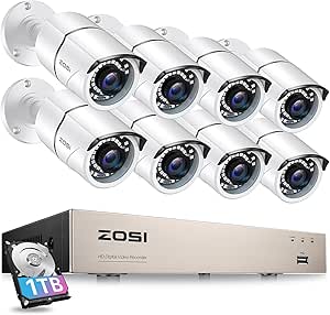 ZOSI 5MP Lite Home Security Camera System with 1TB Hard Drive,8CH H.265+ CCTV DVR and 8x 1080P Surveillance Cameras Outdoor Indoor,120ft Night Vision,Motion Alert,Remote Access for 24-7 Recording asin的图片