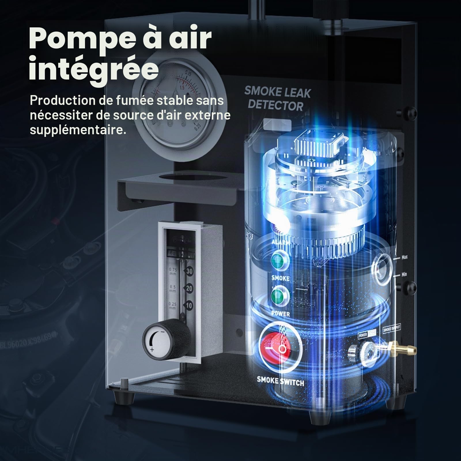 PLAYOCCAR Machine à Fumée Dépistage Fuites Auto, EVAP avec Pompe Air Intégrée & Manomètre, 12V pour Tuyauteries, Fuites Carburant & Vide, Toutes Voitures.