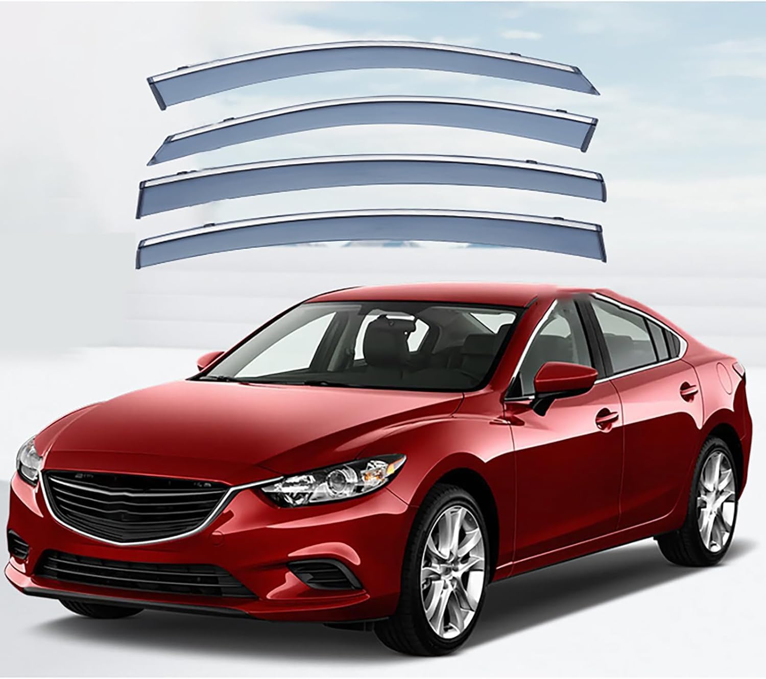 FengXH Window Deflectors for Mazda 6 Atenza MK3-GJ1-GL 2014-2022+ - 4pc Smoke Tint, Waterproof, Noise Reducing.