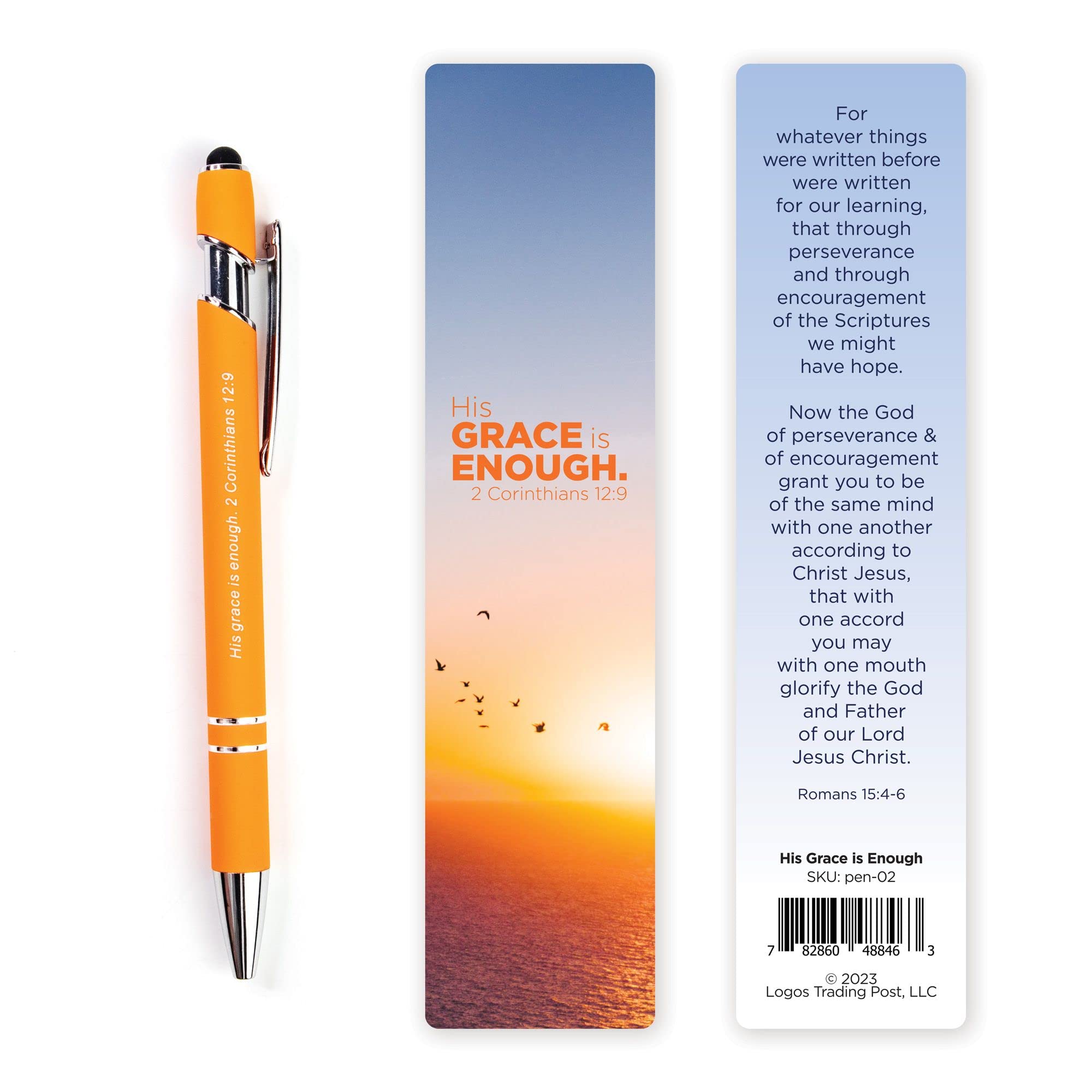His Grace is Enough Bible Verse Pen with Bookmark - 2 Corinthians 12:9 - Inspirational Bible Pens for Devotion - Christian Pens for Women & Men with