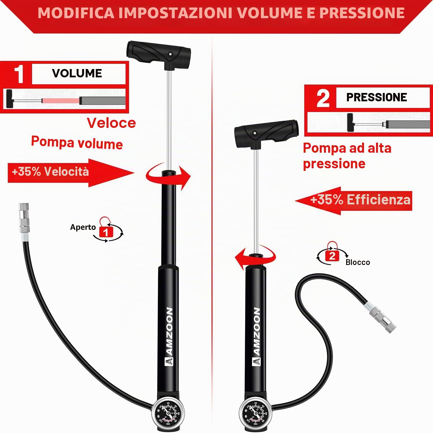 Pompa per bicicletta con manometro tubo allungato Schrader Presta ago gonfiaggio Velo