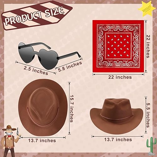 Miniatura 2 de Newcotte El juego de 18 sombreros de plástico de vaquero occidental incluye 6 sombreros, 6 bandanas de cachemira, 6 pares de gafas de corazón para
