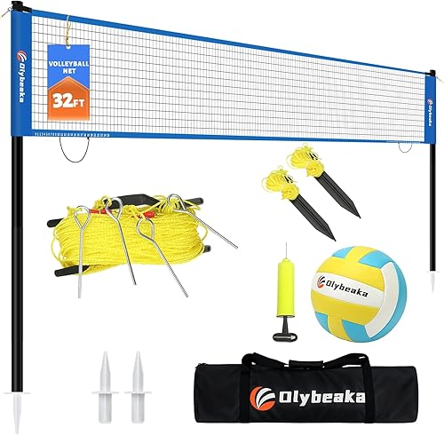 Miniatura 16 de Juego de red de voleibol portátil para exteriores para patio trasero y playa con postes ajustables, pelota de voleibol y bomba de poliuretano suave