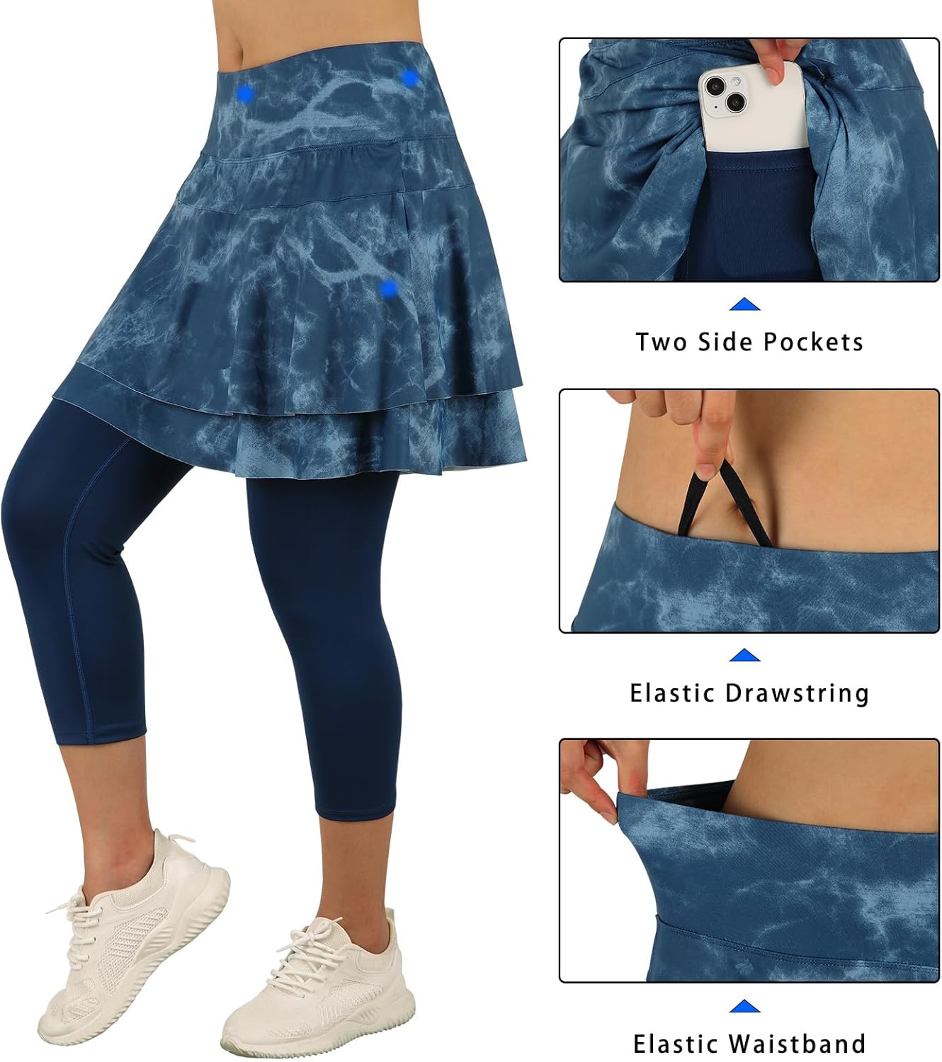 ANIVIVO Skirted Leggings for Women Capri, Athletic Tennis Skirt with Leggings Golf Pickleball Clothes with Pockets - Image 4