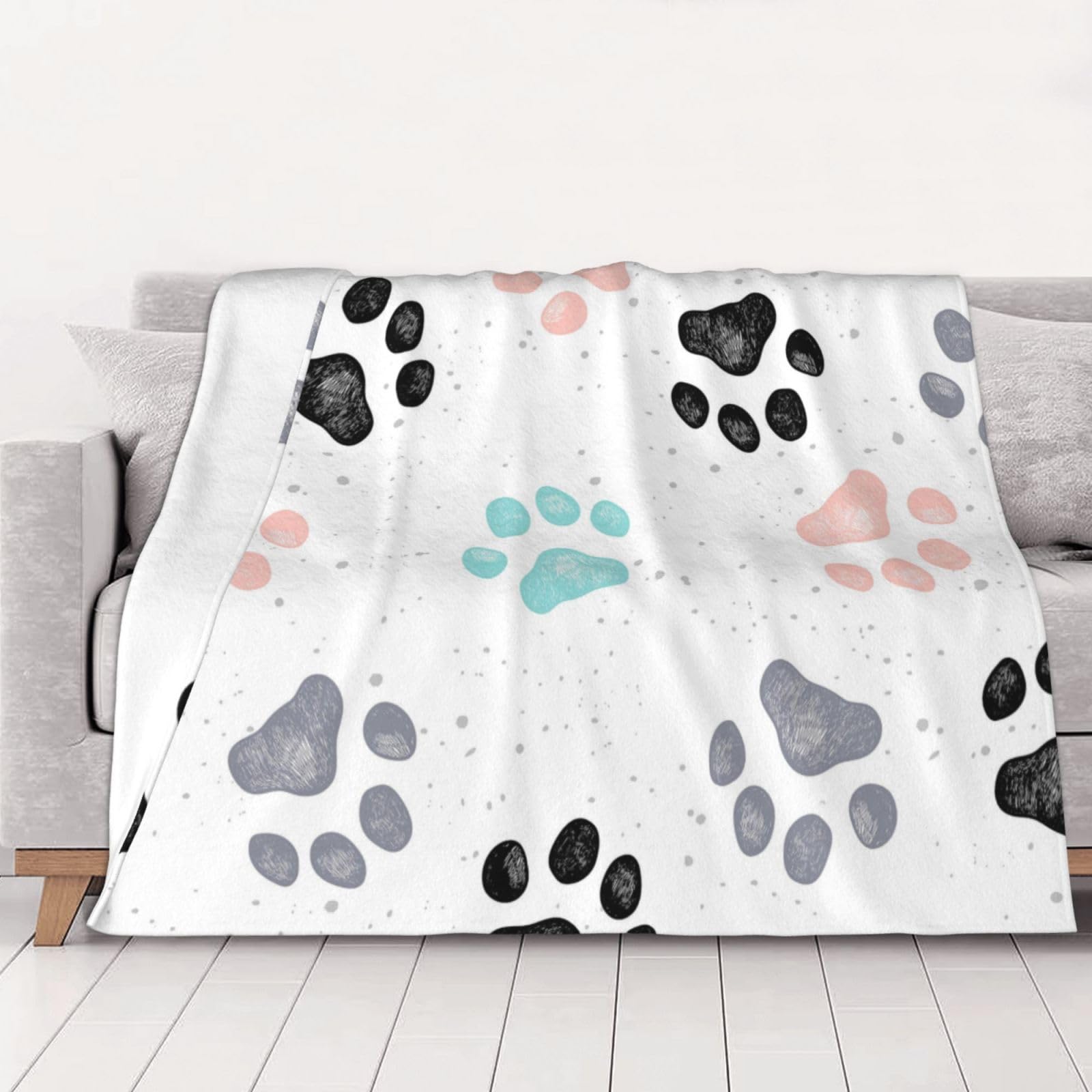 Empreintes de Pattes de Chien,Couverture en Flanelle Douce et Polaire pour lit, canapé, Voyage,80"x60"