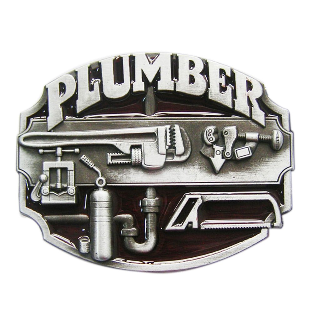 JEAN'S FRIEND Vintage Style Red Enamel Plumber Tradesman Belt Buckle