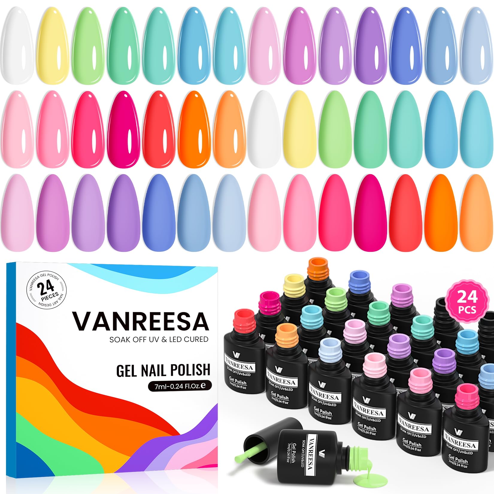 Amazon.com : VANREESA 24 Pcs Pastel Gel Nail Polish Set, 21 Colors