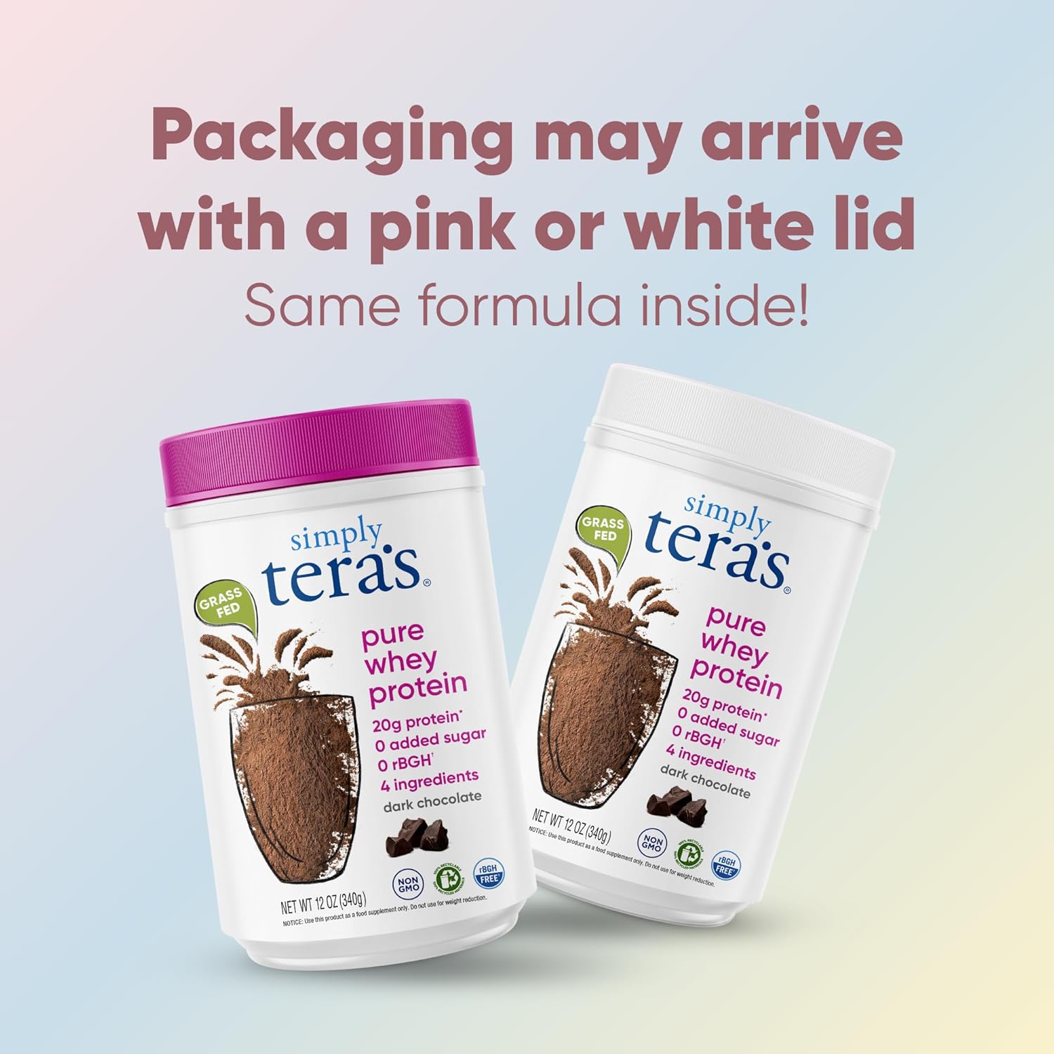 simply tera's Pure Whey Protein Powder - Dark Chocolate Clean Protein Powder, Grass Fed Whey Protein Powder Without Artificial Sweeteners, Clean Label, Non-GMO, Kosher, rBGH-Free - 24 Oz