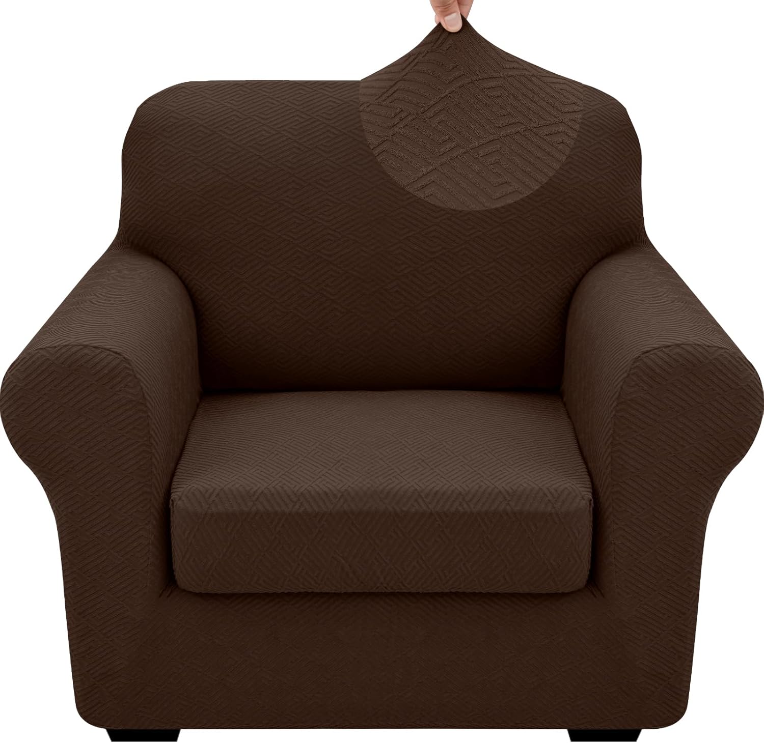 XINEAGE 2025 New 2 Pieces Chair Covers with Arms Super Stretch Chair Slipcover for Living Room Pet Dog Universal Slip Cover Anti Slip Armchair Furniture Protector (Coffee), 31"-46"(1 Cushion)