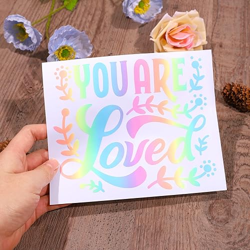 Miniatura 8 de AHIJOY Vinilo adhesivo permanente de arcoíris de 12 pulgadas x 5 pies, vinilo brillante con patrón de arco iris para tazas de cug, manualidades,