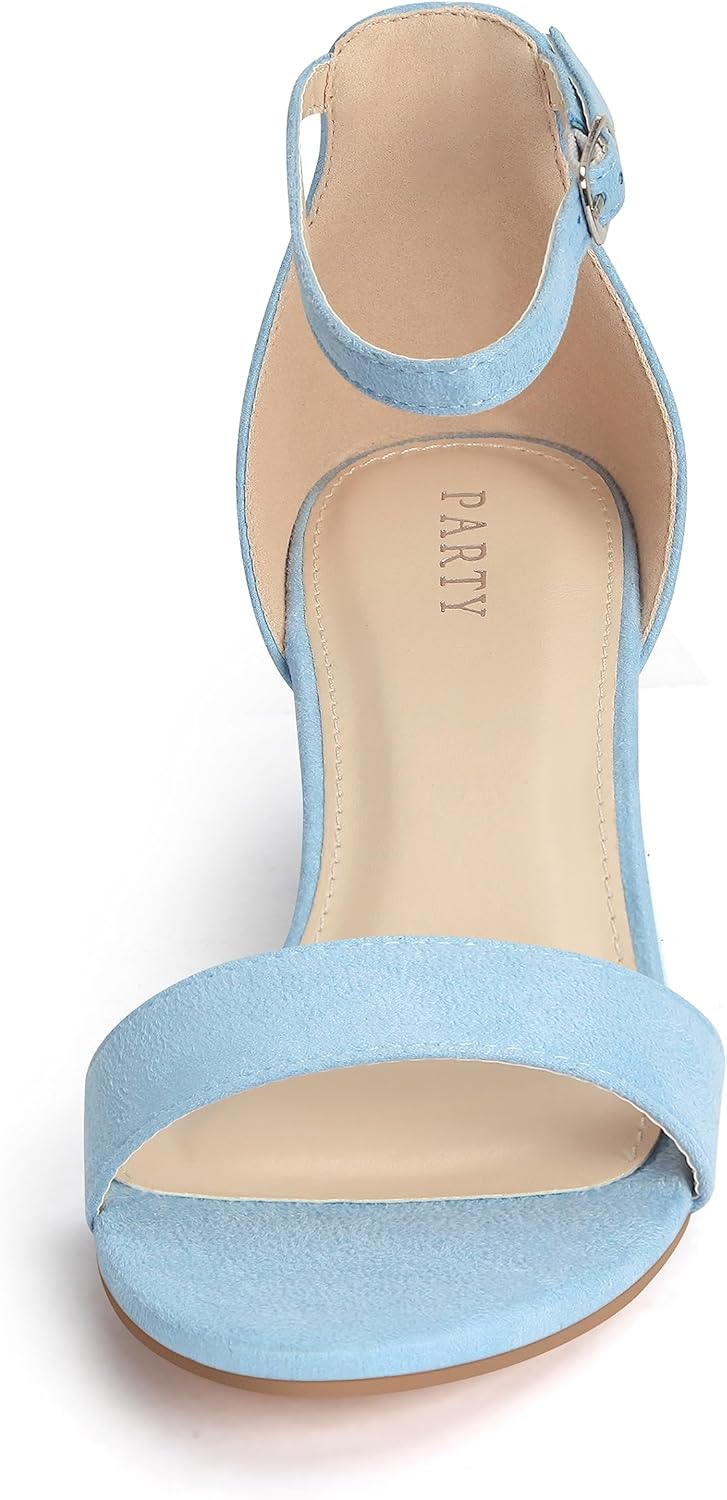 PARTY Women's Open Toe Ankle Strap Low Block Chunky Heels Sandals - Image 5