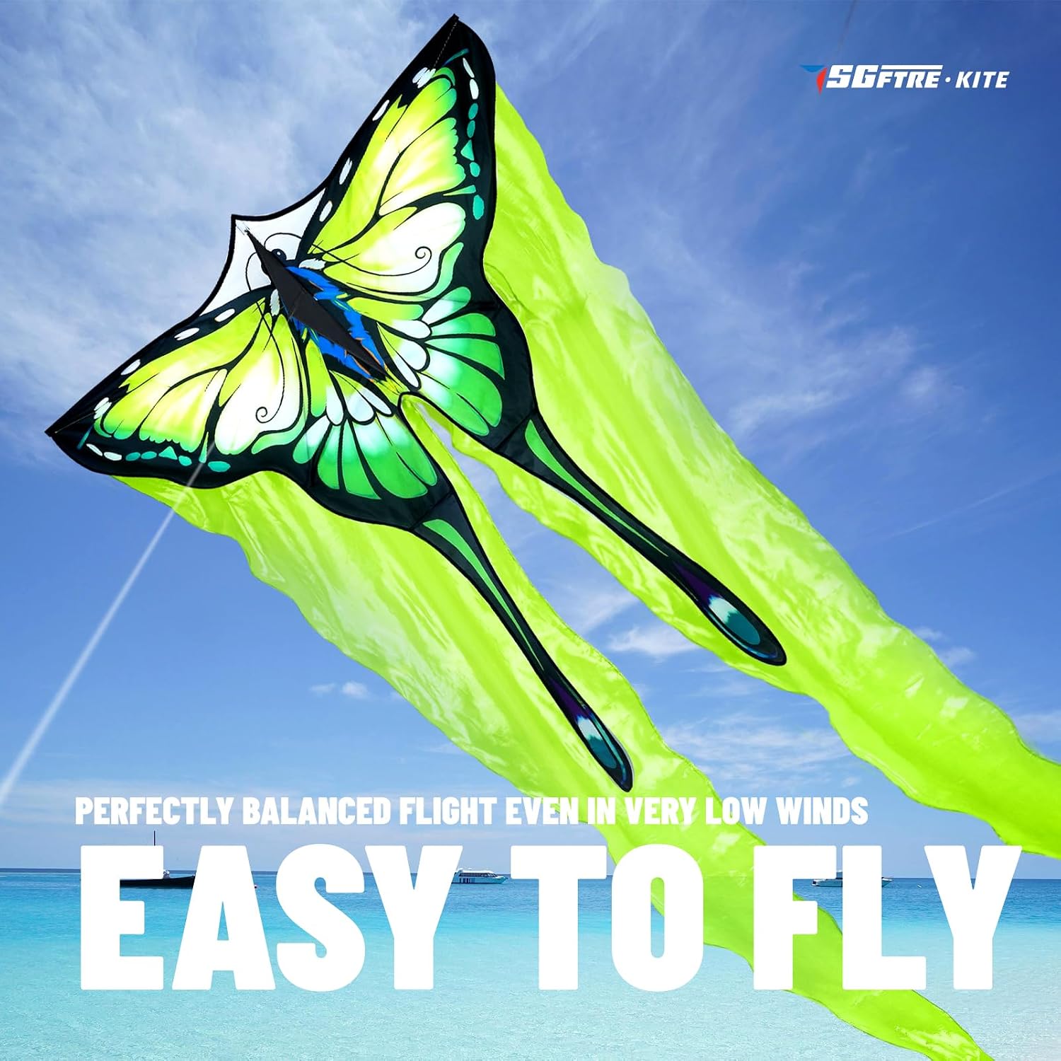 SGftre Tulle Butterfly Green Kite，Easy to Fly Kites for Kids & Adults, Perfect for Outdoor Activities & Holidays，Ideal Butterfly Kites for Kids and Adults with Kite Thread Included (Green) image 4