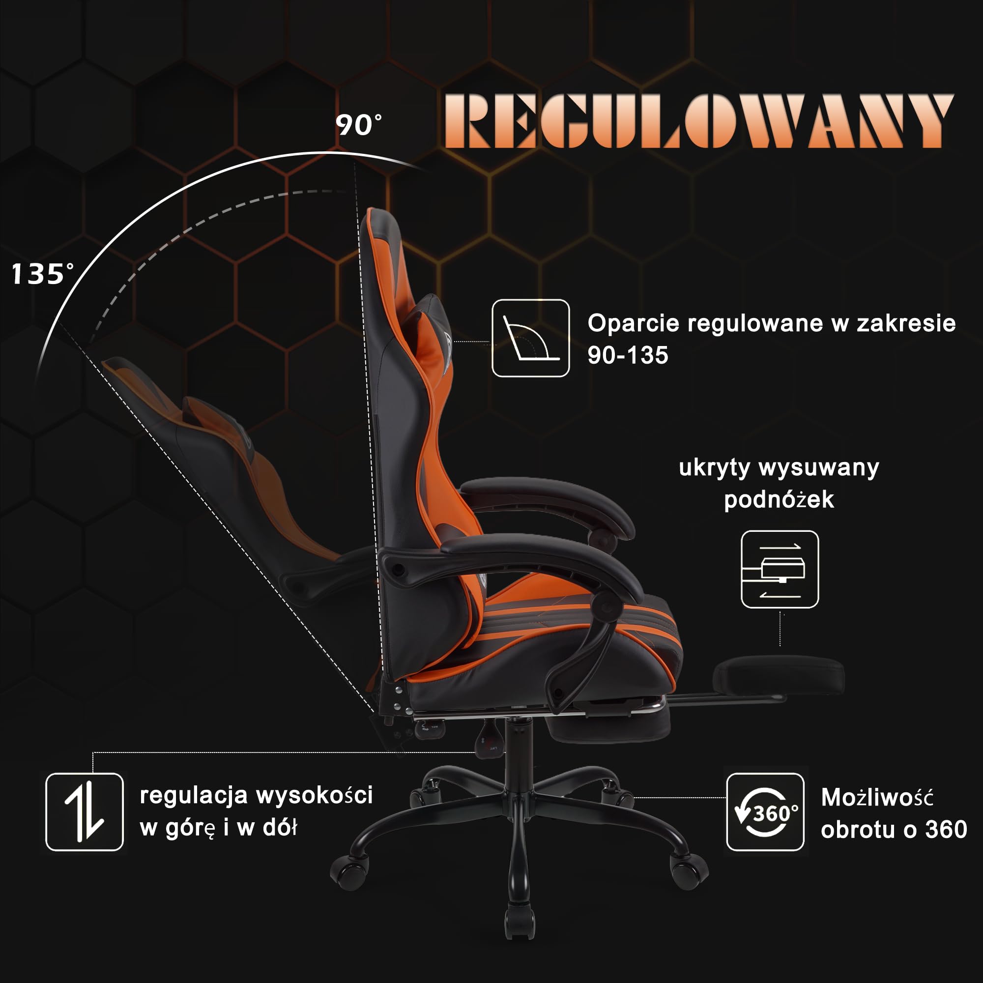 Play haha.Krzesło do gier Krzesło biurowe Krzesło obrotowe Krzesło komputerowe Krzesło do pracy Krzesło biurowe Krzesło ergonomiczne Krzesło wyścigowe Krzesło skórzane (pomarańczowy, Z podnóżkiem)