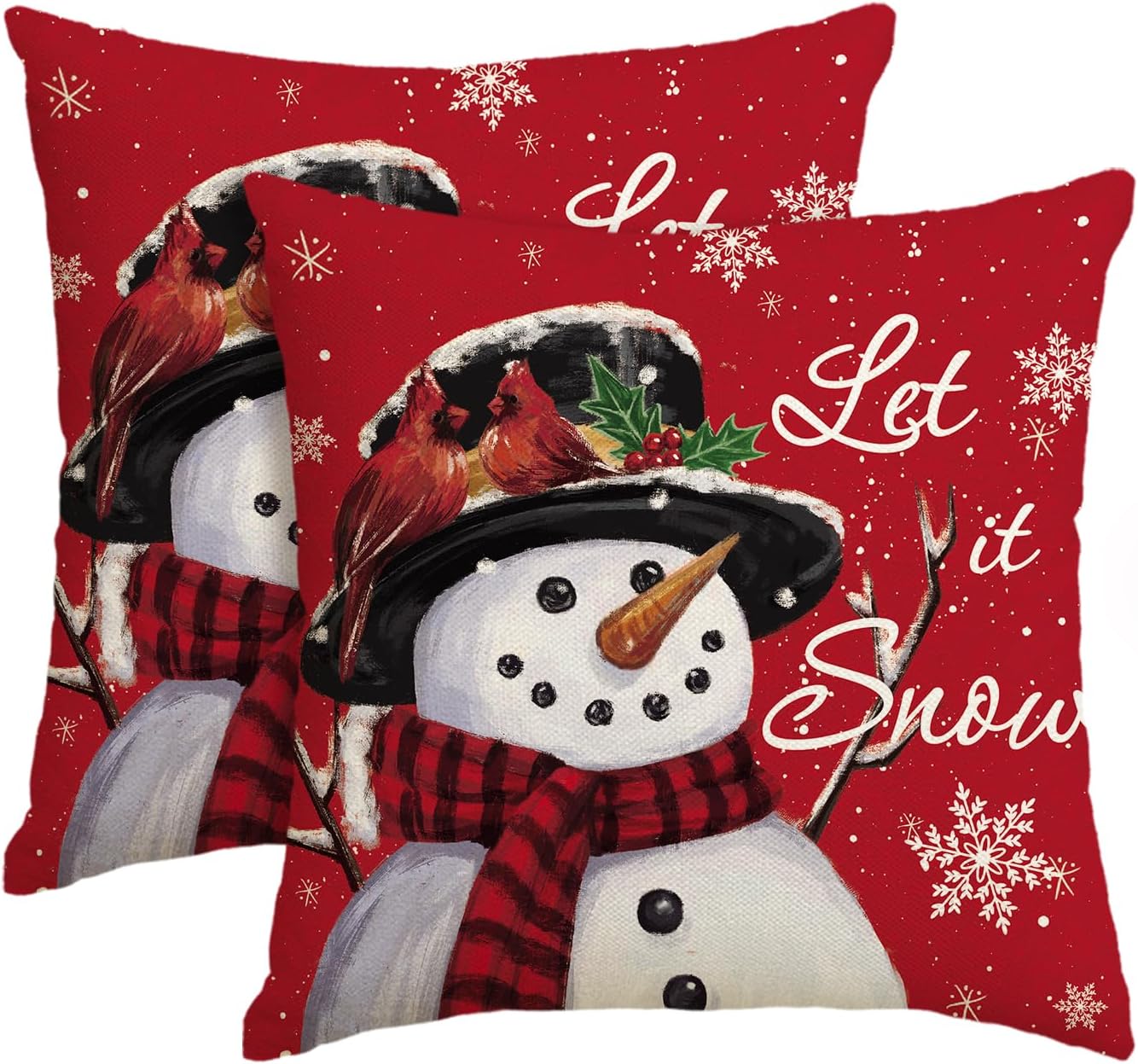 AVOIN colorlife Let it Snow Snowman Christmas Red Throw Pillow Covers
