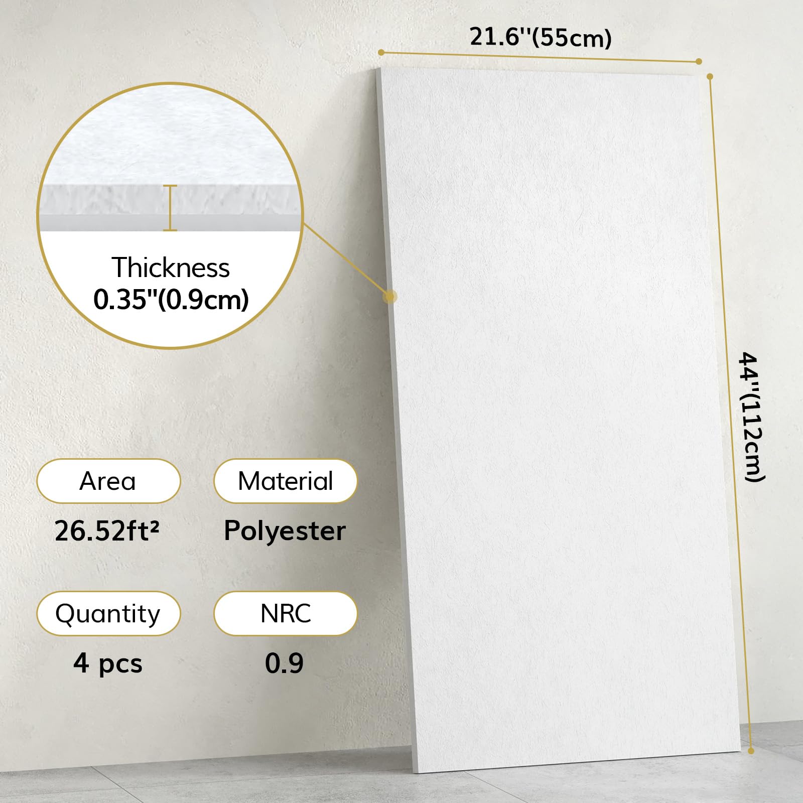 TONOR Pannelli Fonoassorbenti Decorativi, 4 Pannelli 112x55 cm, Pannello Acustici Autoadesivi per la Decorativo di Pareti Interne, Studio, Soggiorno, Ufficio, Bianco