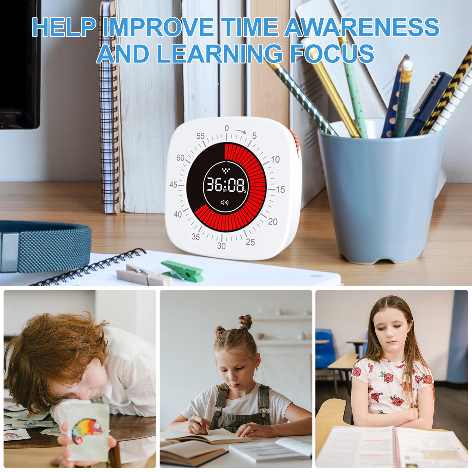 Timer Enfant Compte à Rebours de 60 Minutes Minuteur pour Enfants et Adultes(Bleu Arc-en-Ciel) - Maison Timer Enfant Compte à Rebours de 60 Minutes Minuteur pour Enfants et Adultes(Bleu Arc-en-Ciel) - Maison