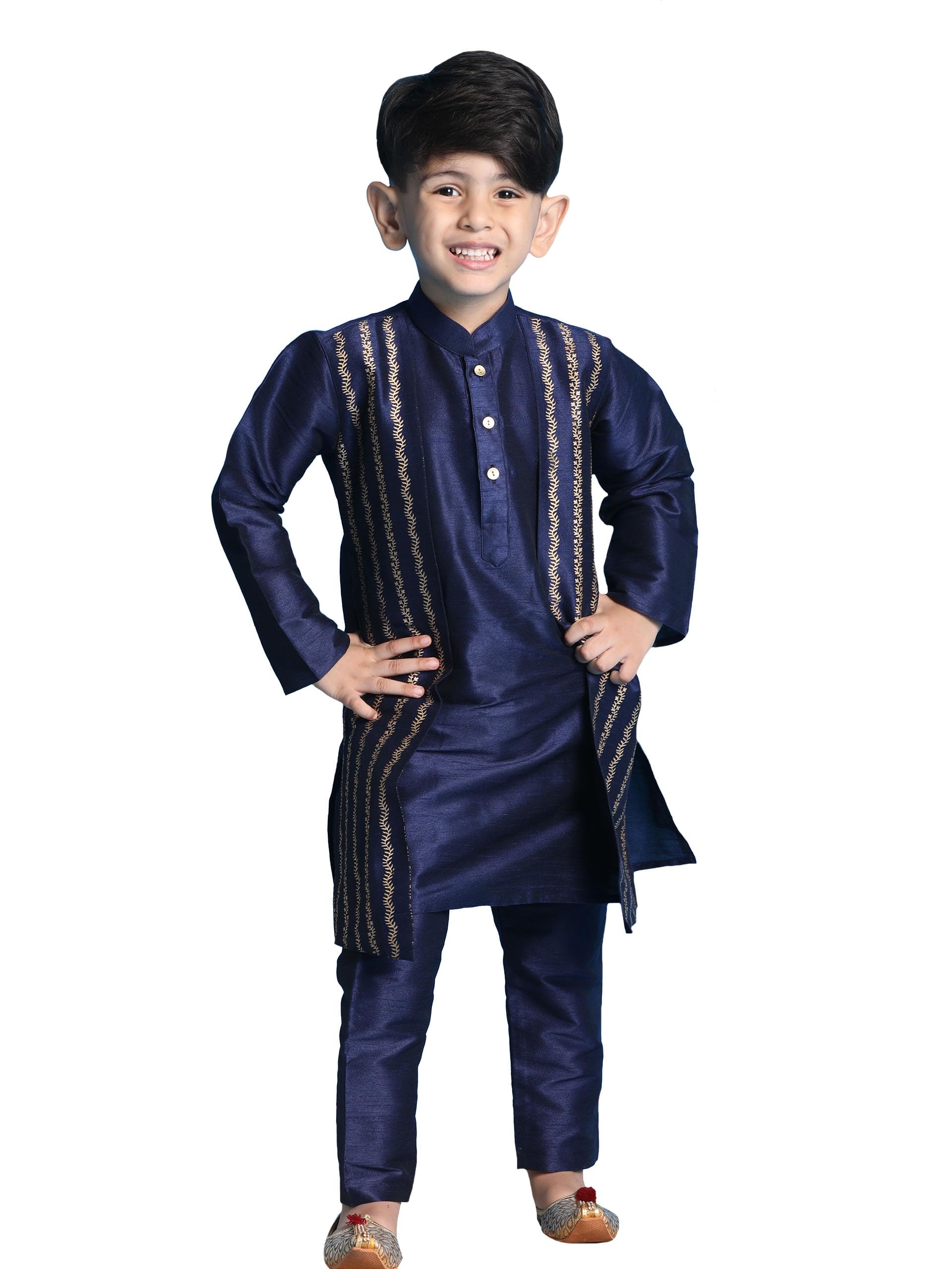 Vastramay Boys' Navy Blue Kurta Pyjama Set (B954)