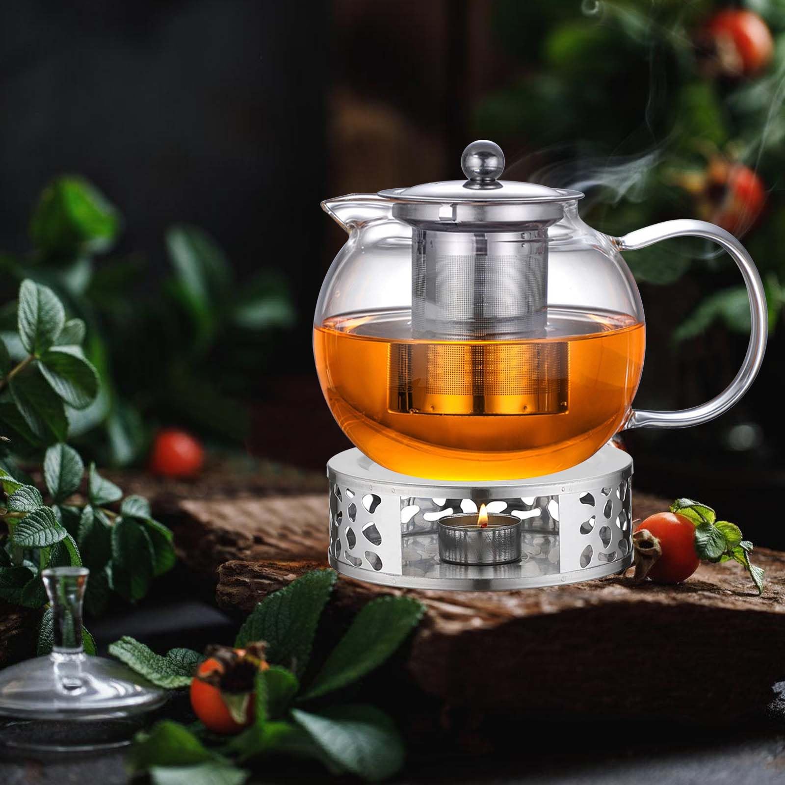 GBKDQQ 1.3L Teekanne mit Siebeinsatz und Deckel, Teekanne aus Glas Borosilikat, Glas Teebereiter mit Abnehmbare Siebeinsatz & Stövchen, Glasteekanne für Losen Tees Fruchttee Duftender Tee