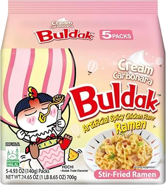 Buldak Cream Carbonara Hot Chicken Flavor Ramen 5x140g Halal Noodles