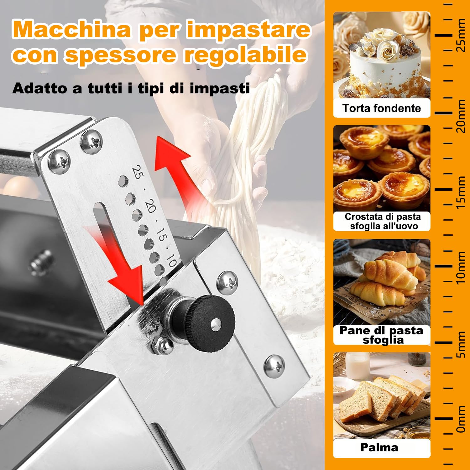 Sfogliatrice Manuale per Pasta, Sfogliatrice Pieghevole per Pasta, Pressa Automatica per Pizza Commerciale in Acciaio Inossidabile per Pane, Marzapane e Pasta Sfoglia B400