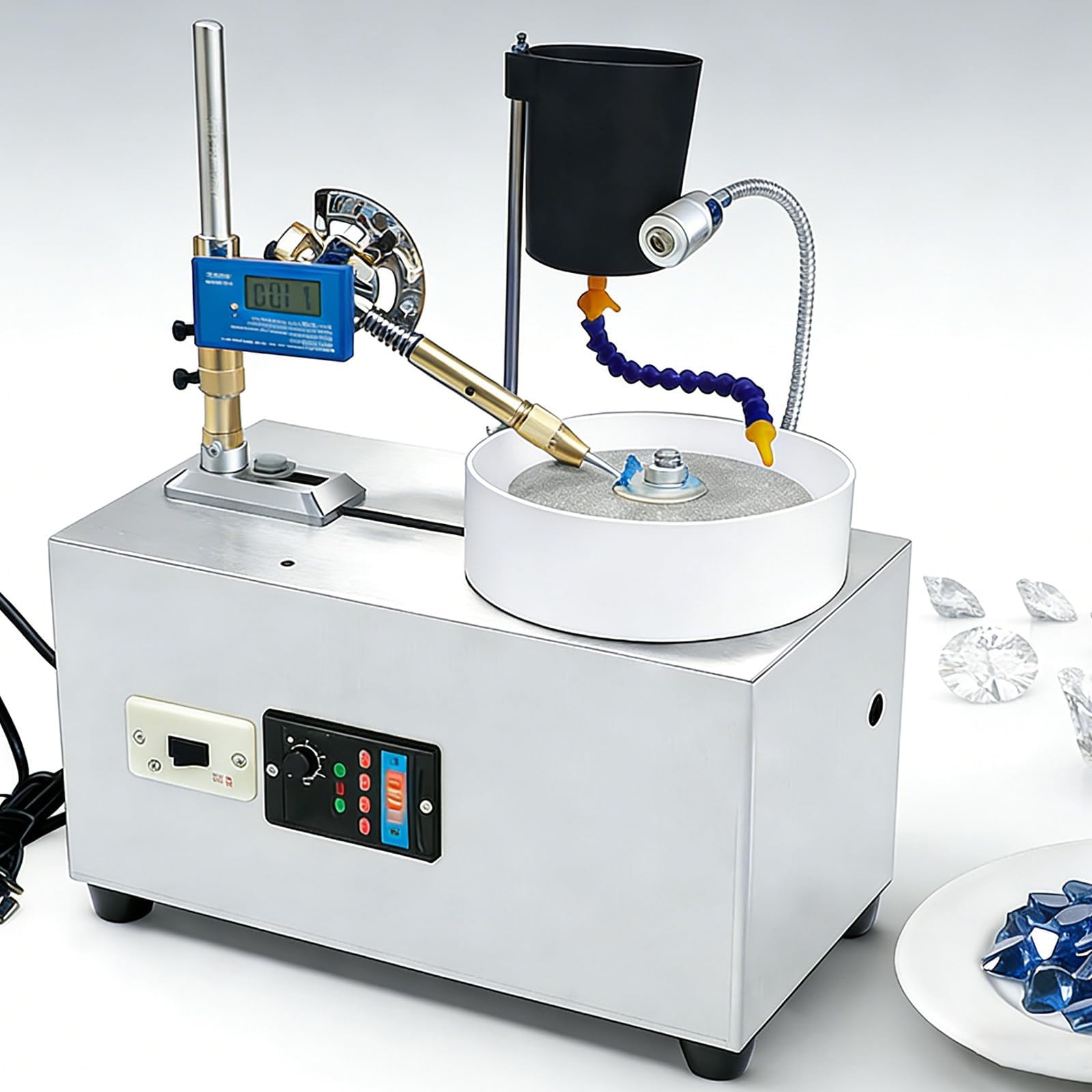 Lapidary Faceting Machine 2800rpm 180W with Jewelry Polisher & Gem Grinding Wheels, Professional Gemstone Cutting Equipment for Jade, Jewel Angle Making