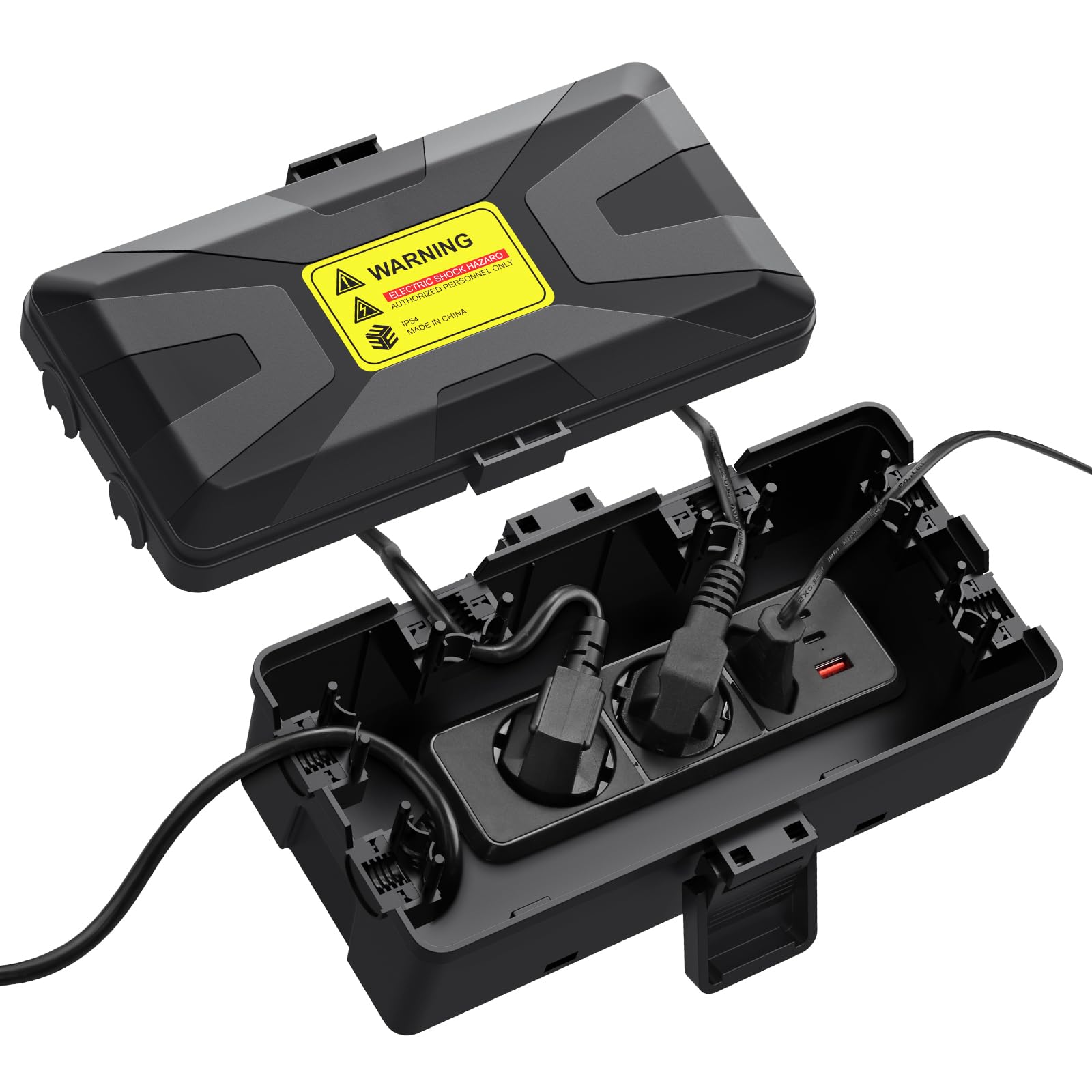 EYPINS Wasserdicht Kabelbox, Outdoor Sicherheitsbox IP54 wasserdicht, 6 Kabeleingänge Außenbereich Elektrobox für Steckdosen Kabel&Anschlüsse im Garten, Terrasse Steckerschutz- Wetterfeste Elektrobox