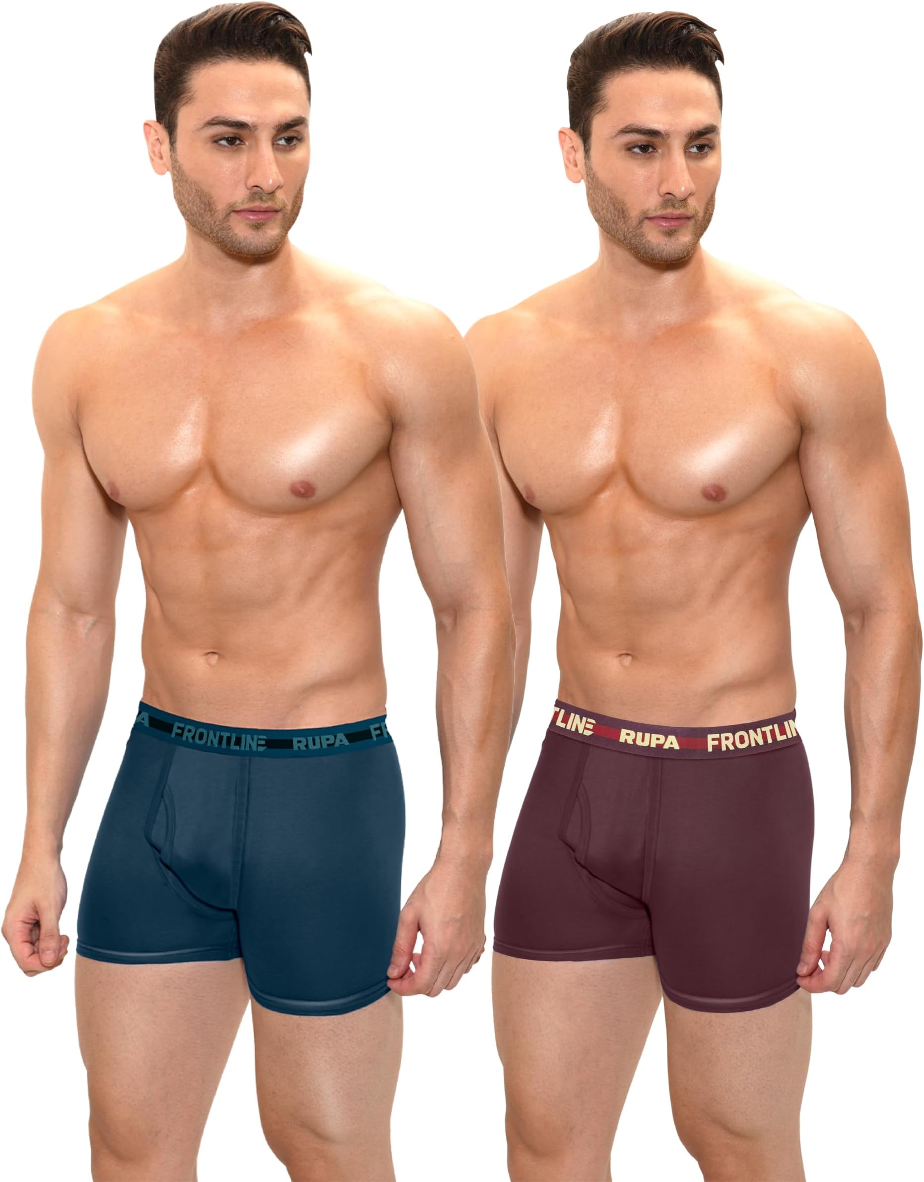 Rupa Frontline Solid Hunk Long Trunk for Men, 100% Cotton Fabric, Outer Elastic, Colors May Vary Pack of 2