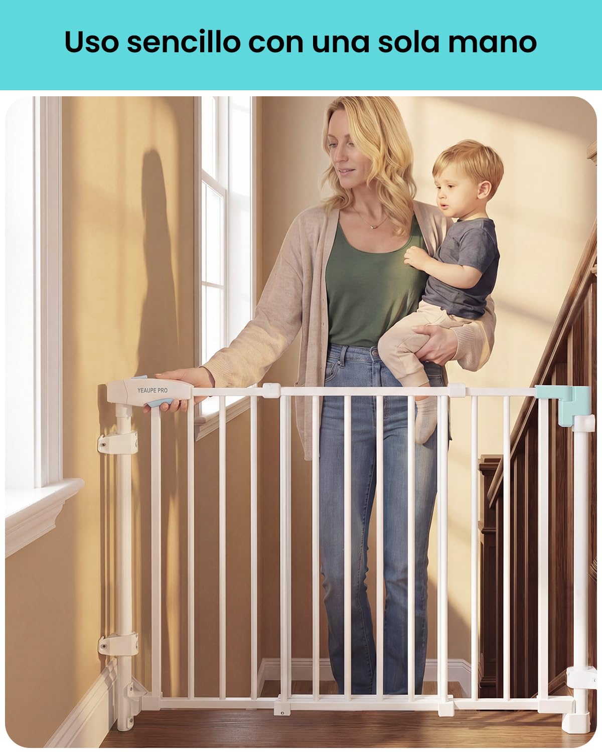 YEAUPE PRO Barrera de Seguridad Escalera Extensible de Metal, 75-110 CM, para Taladrar, Valla de Seguridad Infantil, Barrera de Escalera para Bebés y Niños Pequeños, Puerta de Seguridad, Blanco