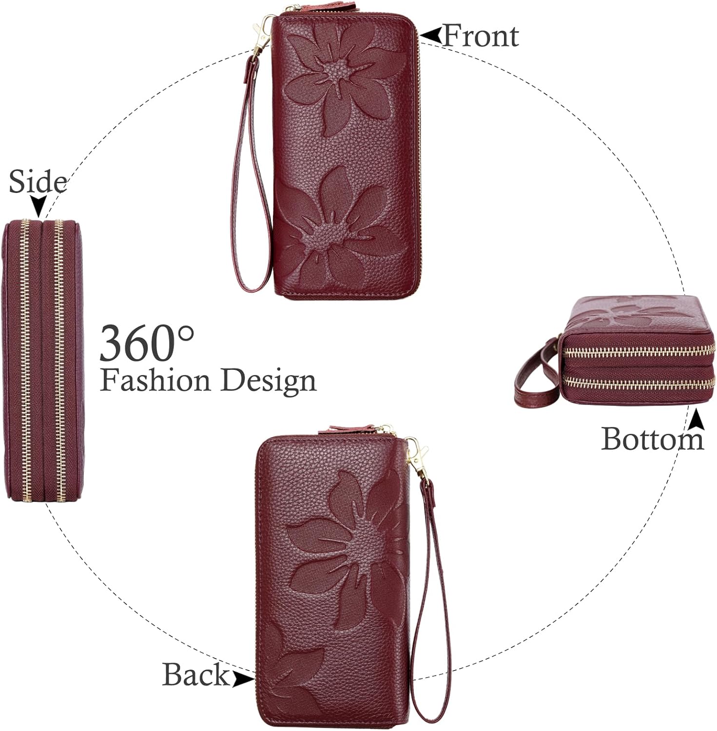 Wallets for Women Wristlet RFID Blocking Genuine Leather Double Zipper Credit Card Holder Large Ladies Clutch Purse - Image 5