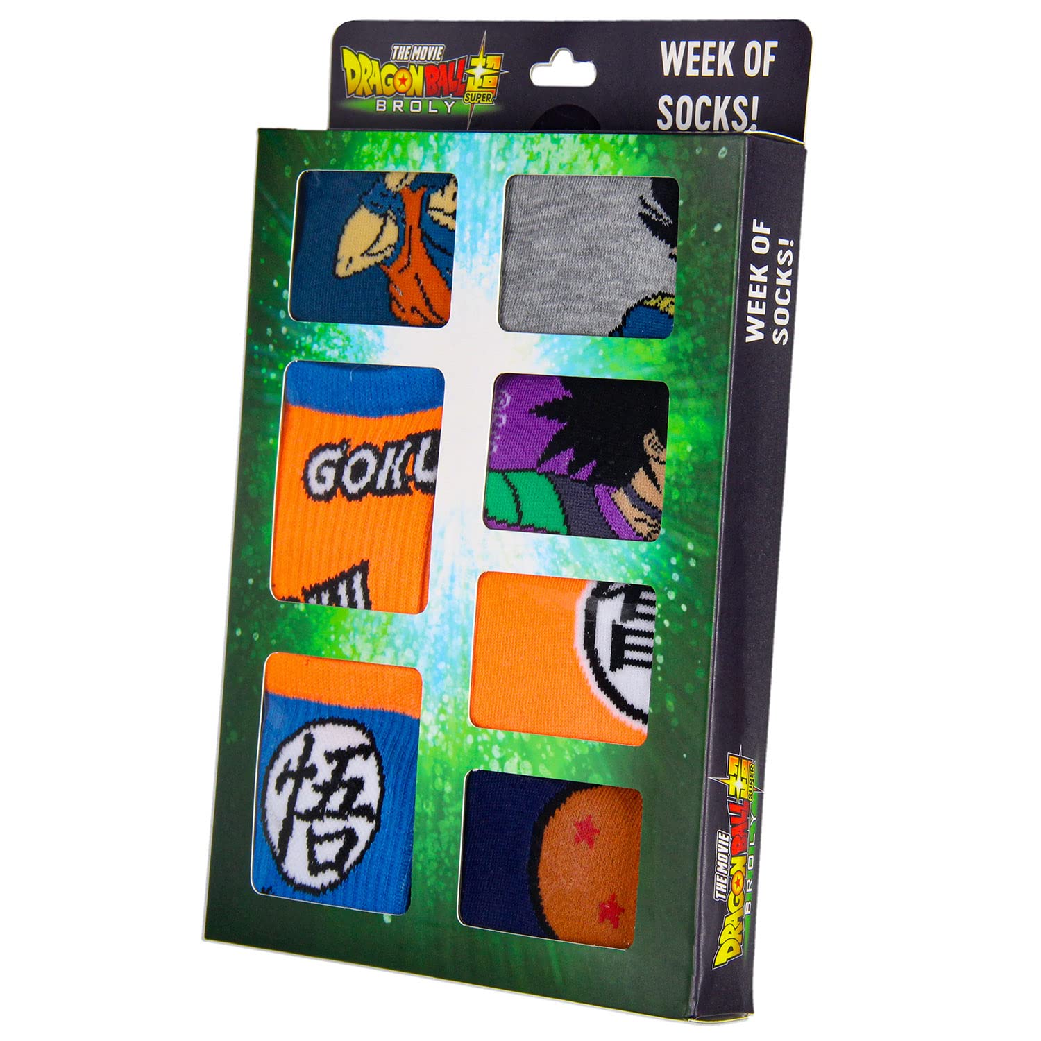 Dragon Ball Super Broly Movie Kids Week Of Socks - Juego de 7 pares de calcetines para mezclar y combinar, Multi colorido, 7-9