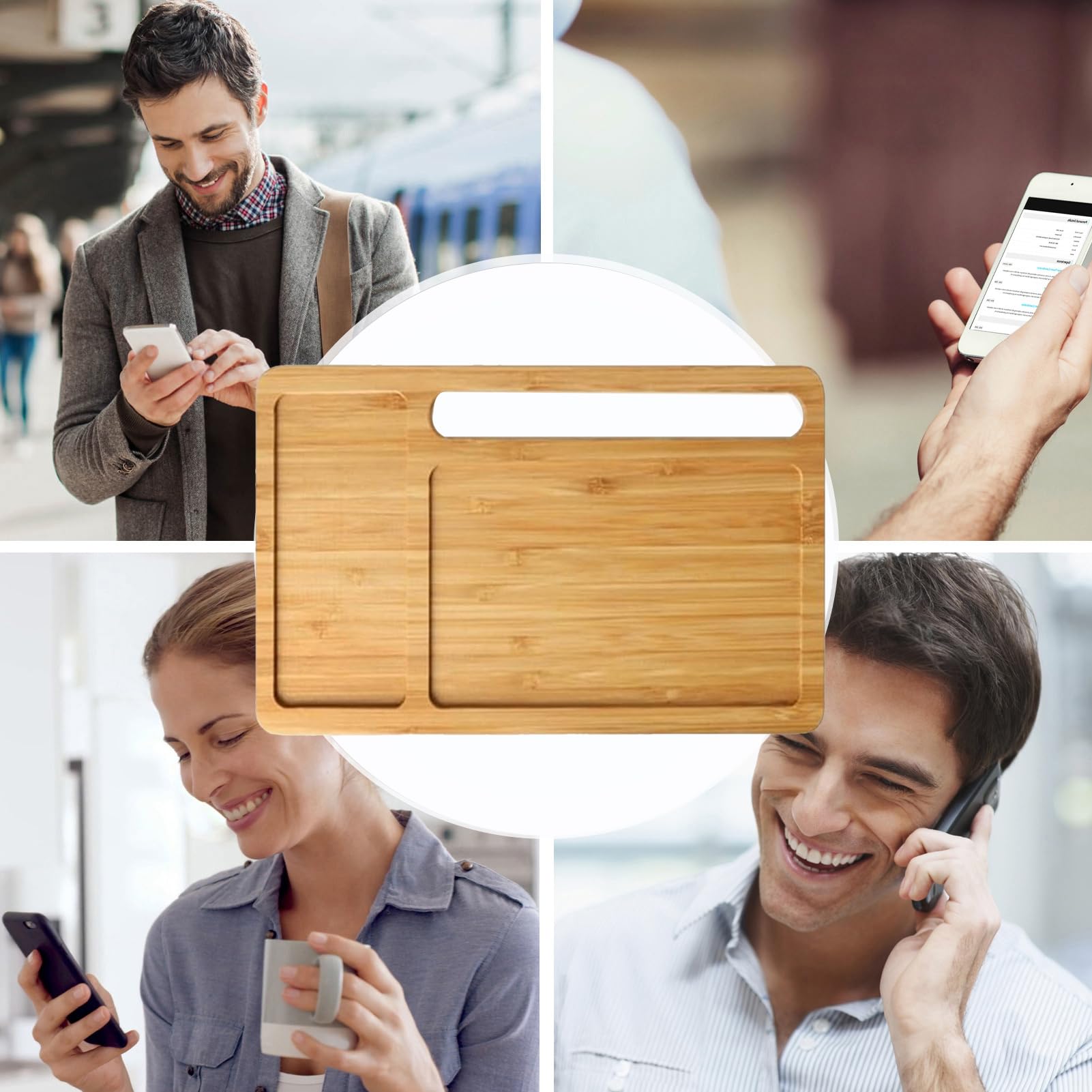 Vassoio Portaoggetti Con Caricatore Wireless 10W – In Legno, Antiscivolo, Per Comodino E Scrivania