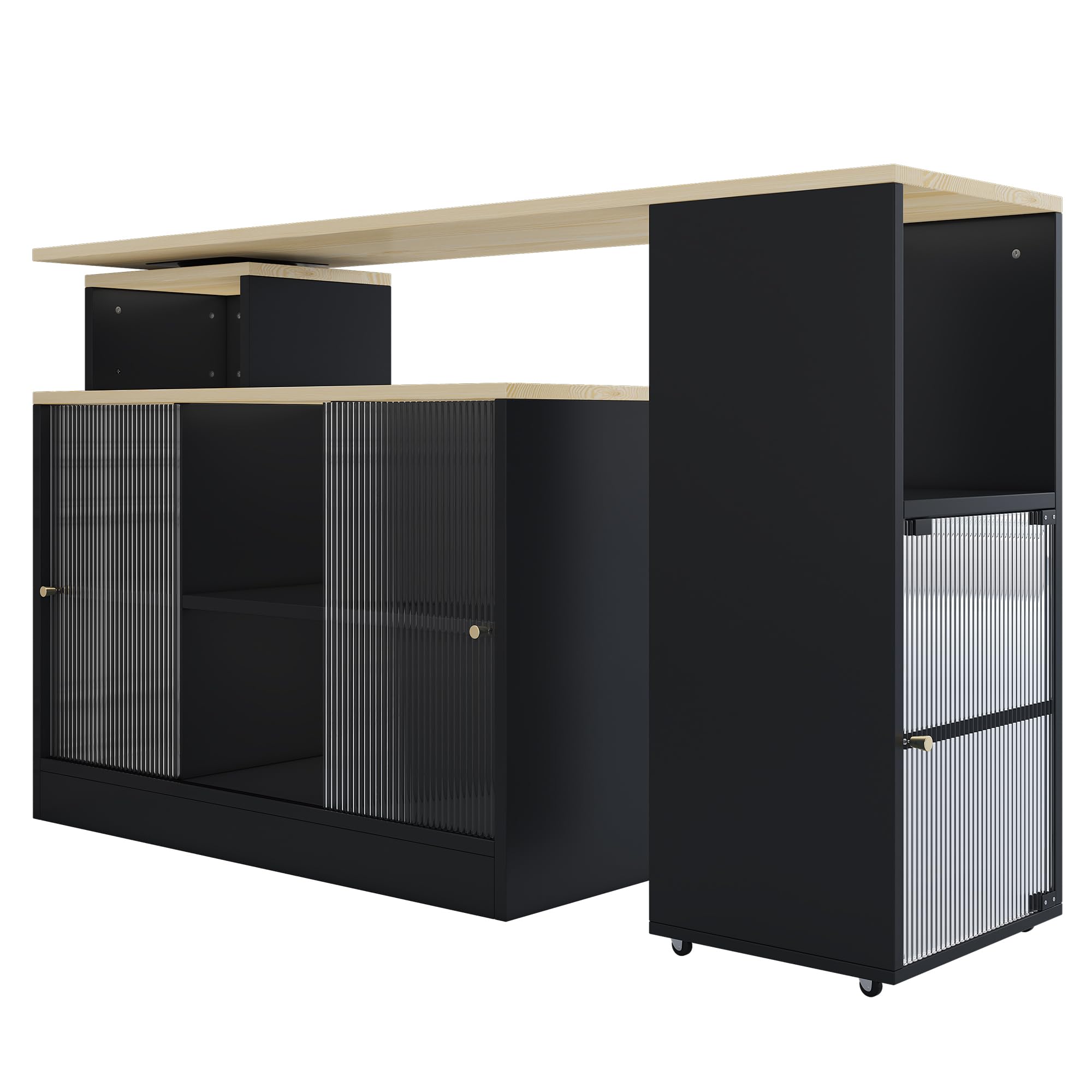 Tavolo da bar allungabile con vano portaoggetti, moderno tavolino girevole da bistrò, funzione credenza, ampio spazio di archiviazione, salvaspazio flessibile per soggiorno, sala da pranzo, cucina