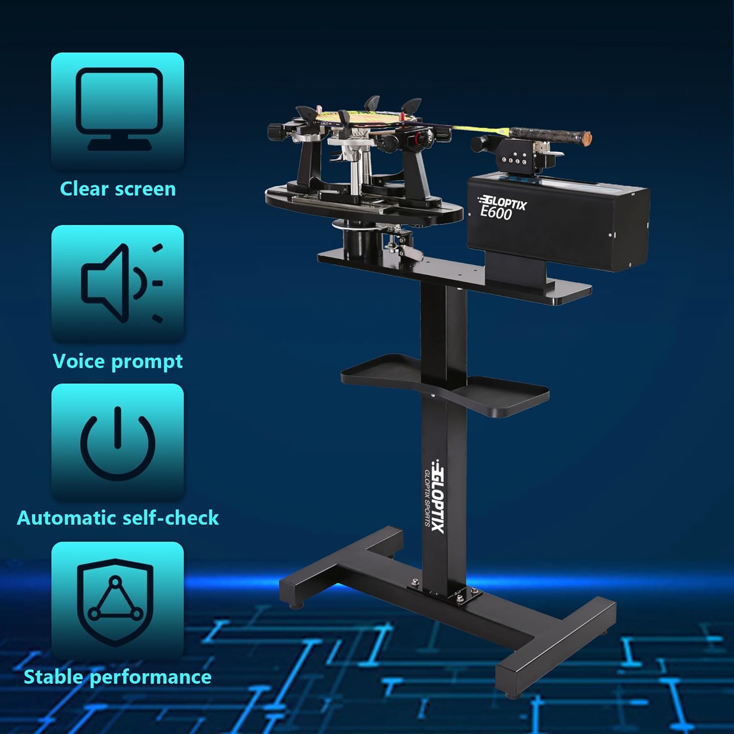 GT-E600 Electronic Tennis Racket Stringing Machine Digital Desktop Progression String Tools, with Tools and Accessories
