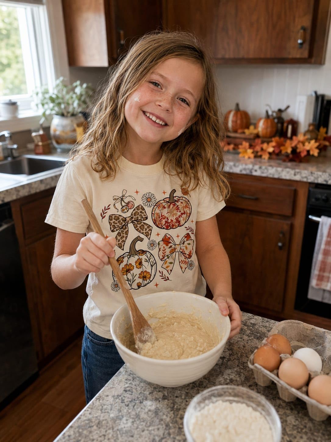 Girls Fall Shirts Pumpkin Graphic Tees Cotton Short Sleeve Tees 3-13 Years