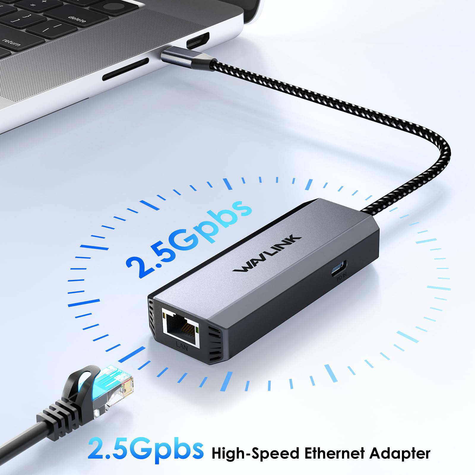 WAVLINK Adaptateur USB-C vers Ethernet, 2.5 Gbps RJ45 Plug and Play Adaptateur réseau, Adaptateur Internet Filaire avec PD 95W, Compatible avec Windows/Mac OS/iOS/Linux/Chrome OS