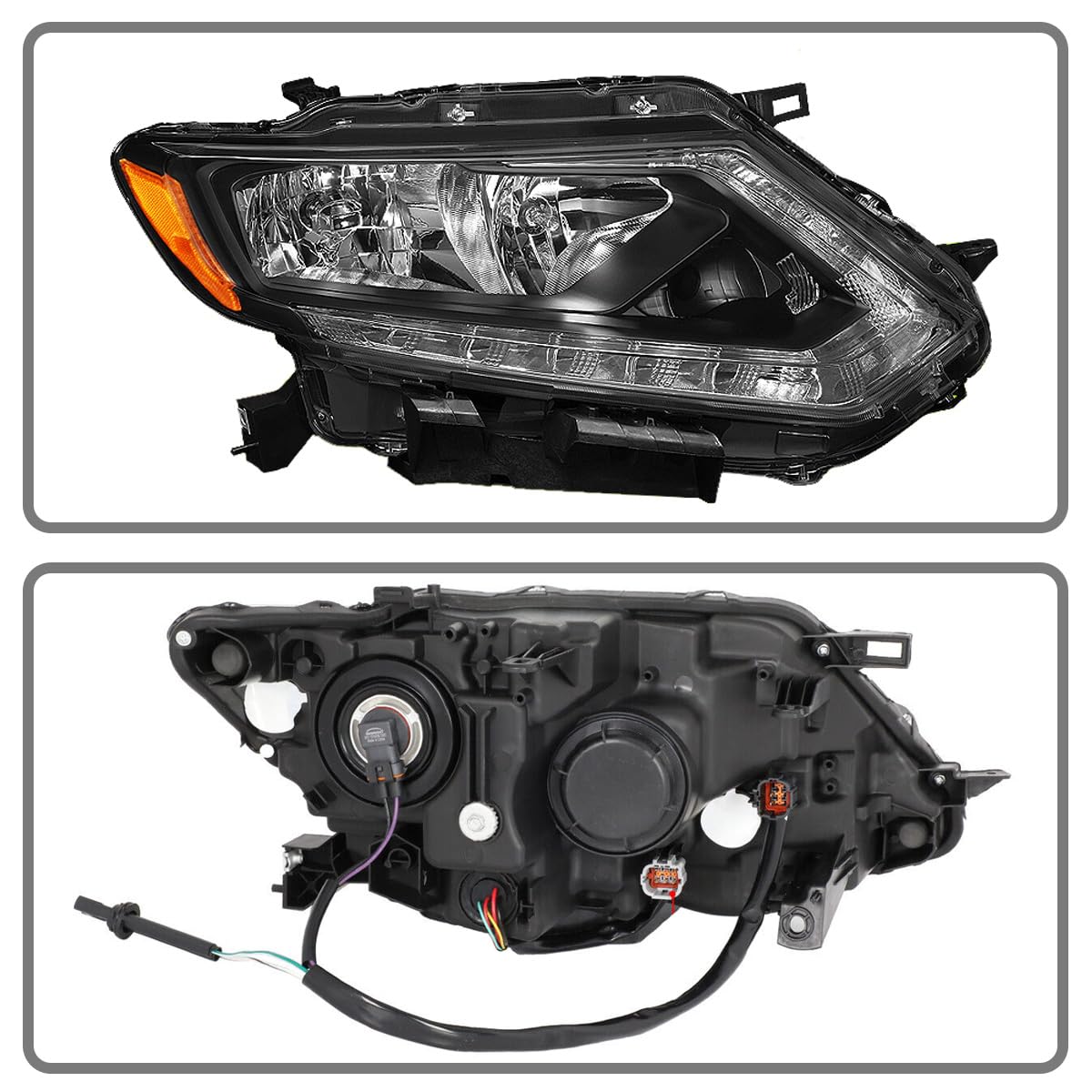 Fit for 2014 2015 2016 Nissan Rogue Headlights with LED DRL,Compatible with 14-16 Rogue Halogen Headlamps Chrome Housing Replacement Driver Passenger Side No Bulbs