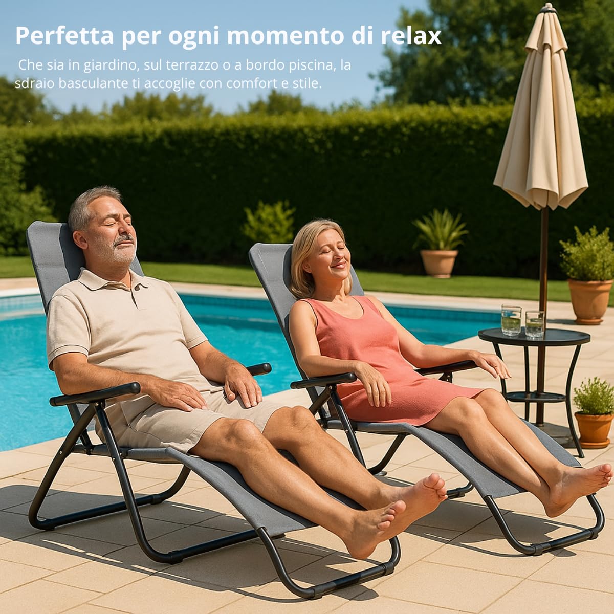 Tomaino -Lettino Reclinabile Da giardino, Migliora Circolazione Del Sangue - Sdraio Basculante Prendi Sole Per Esterno Terrazzo Relax Piscina (grigio)